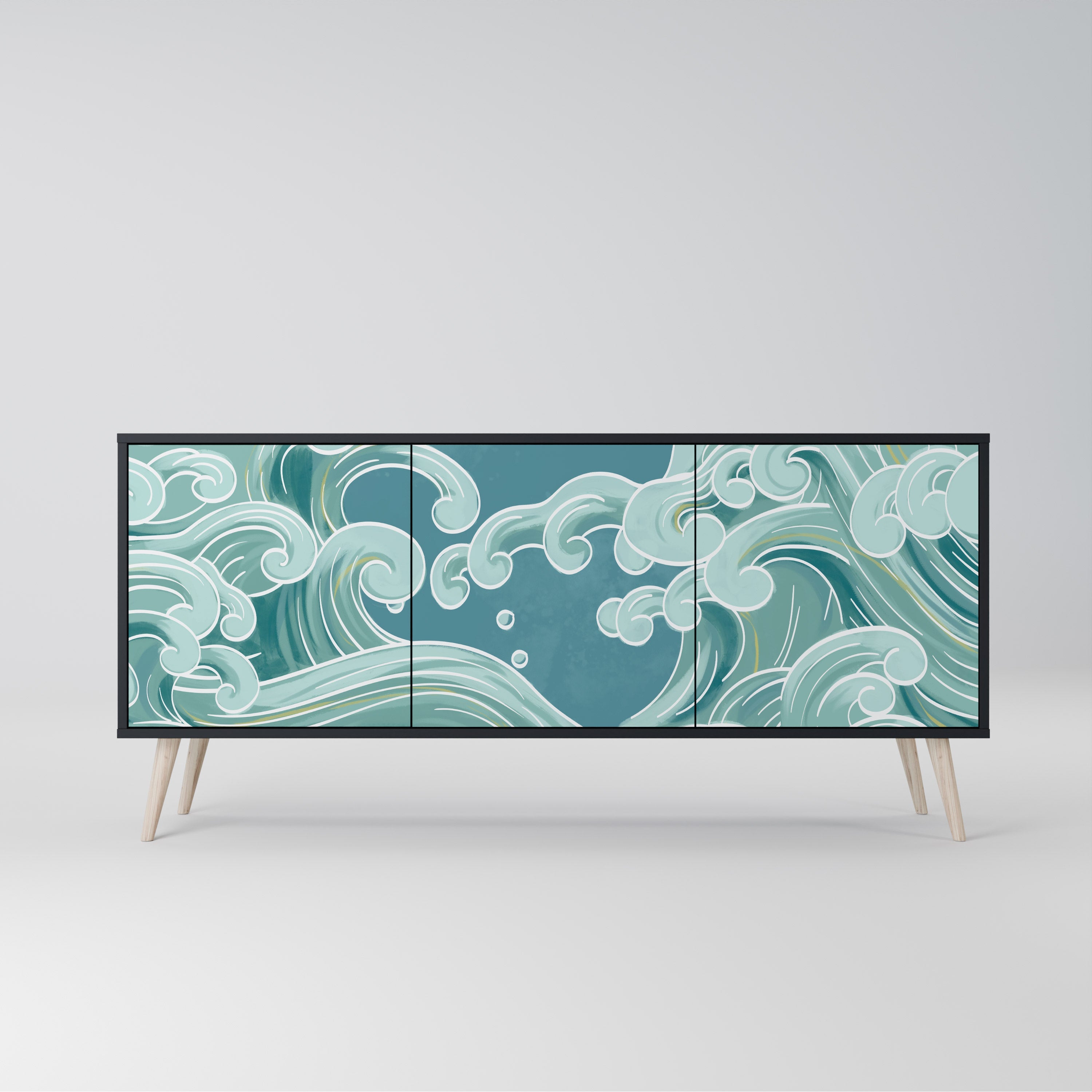 ASIAN SWAY Aparador de 3 Portas em Acabamento Preto