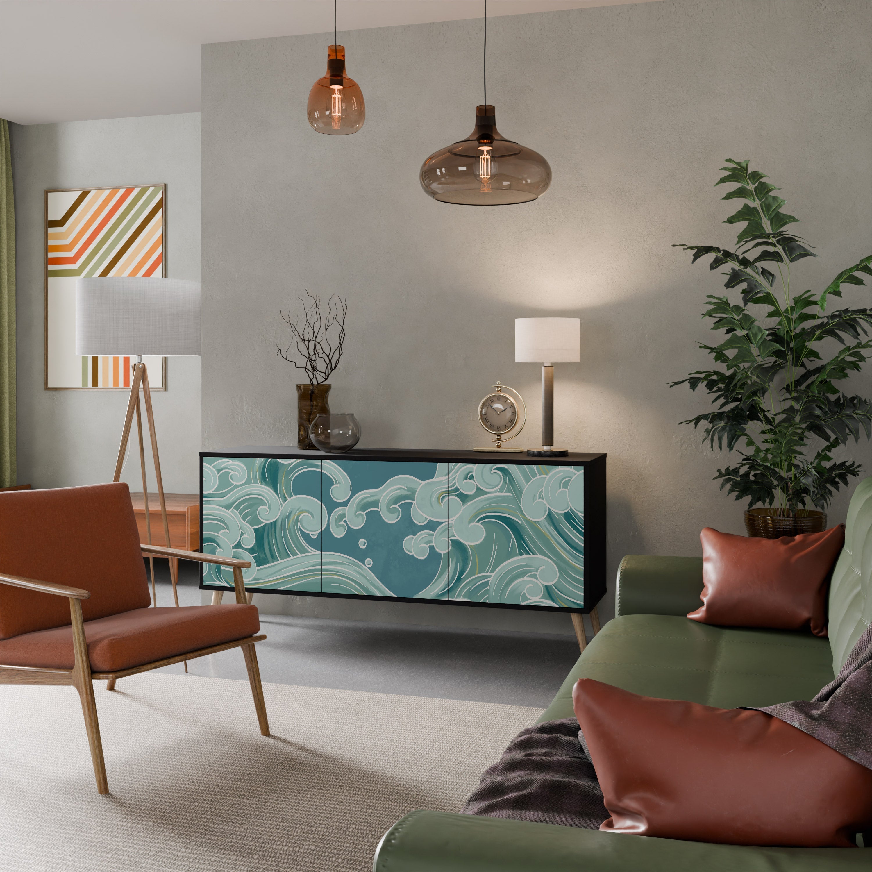 ASIAN SWAY Aparador de 3 Portas em Acabamento Preto