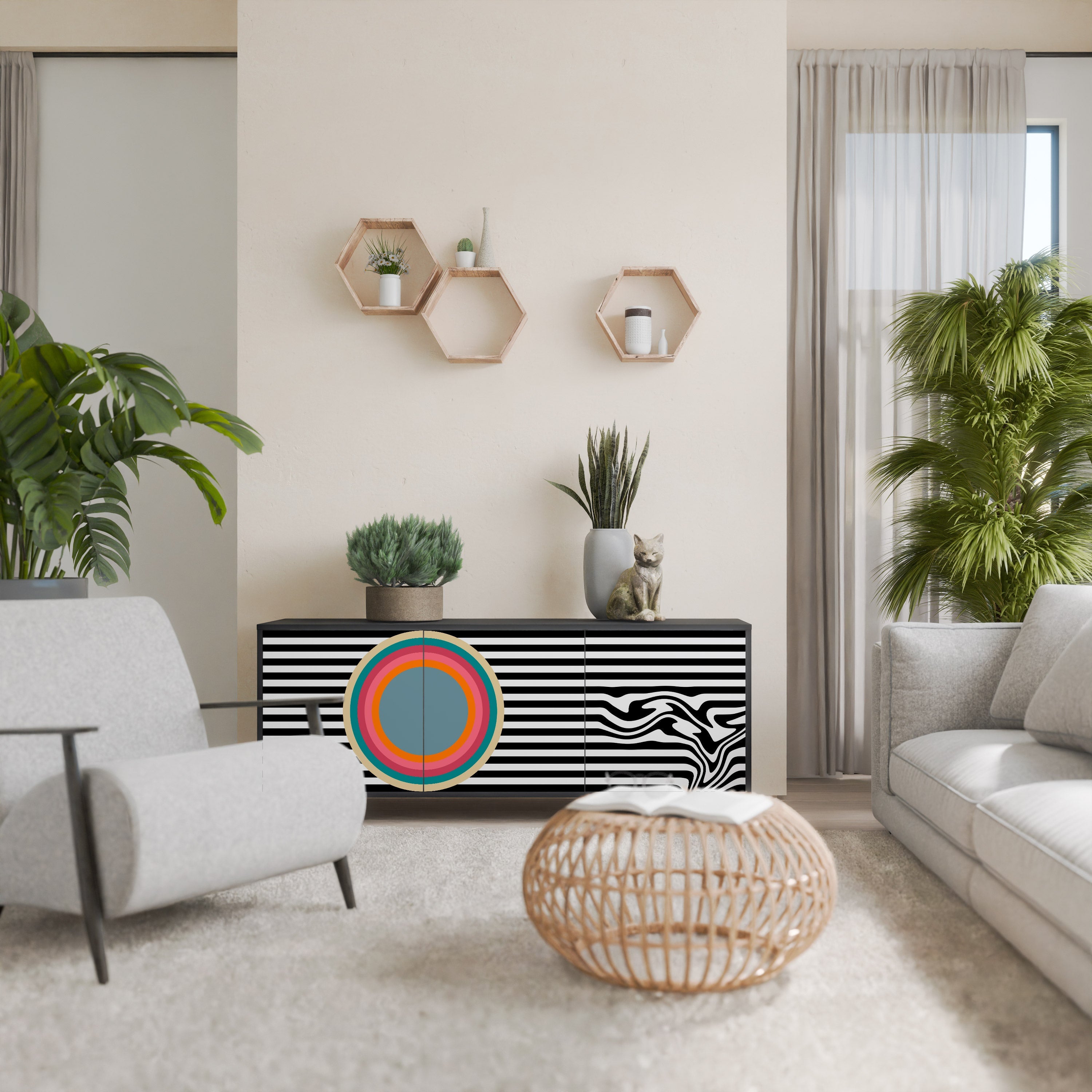 SPECTRA SHOWCASE Aparador de 3 Portas em Acabamento Preto