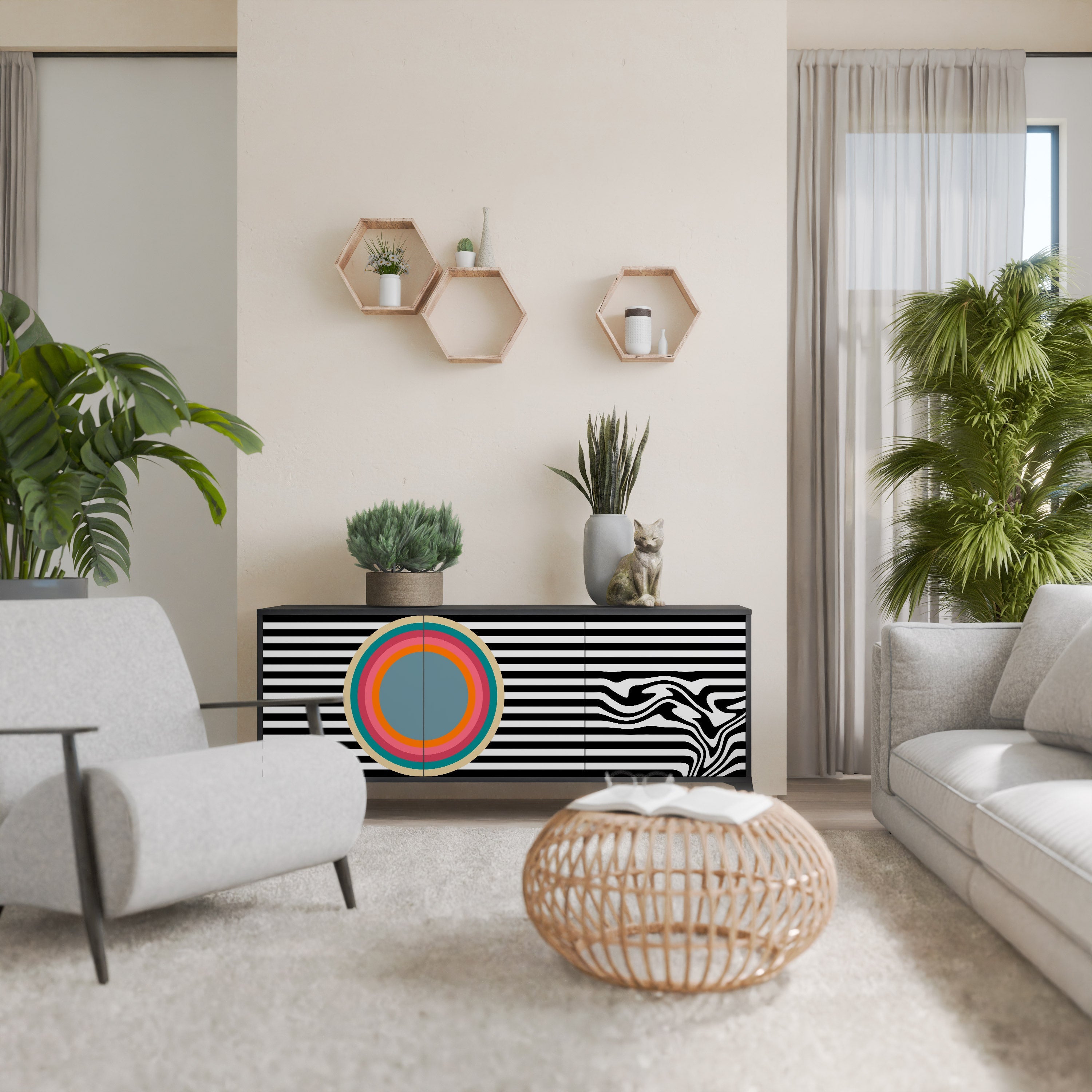 SPECTRA SHOWCASE Aparador de 3 Portas em Acabamento Preto