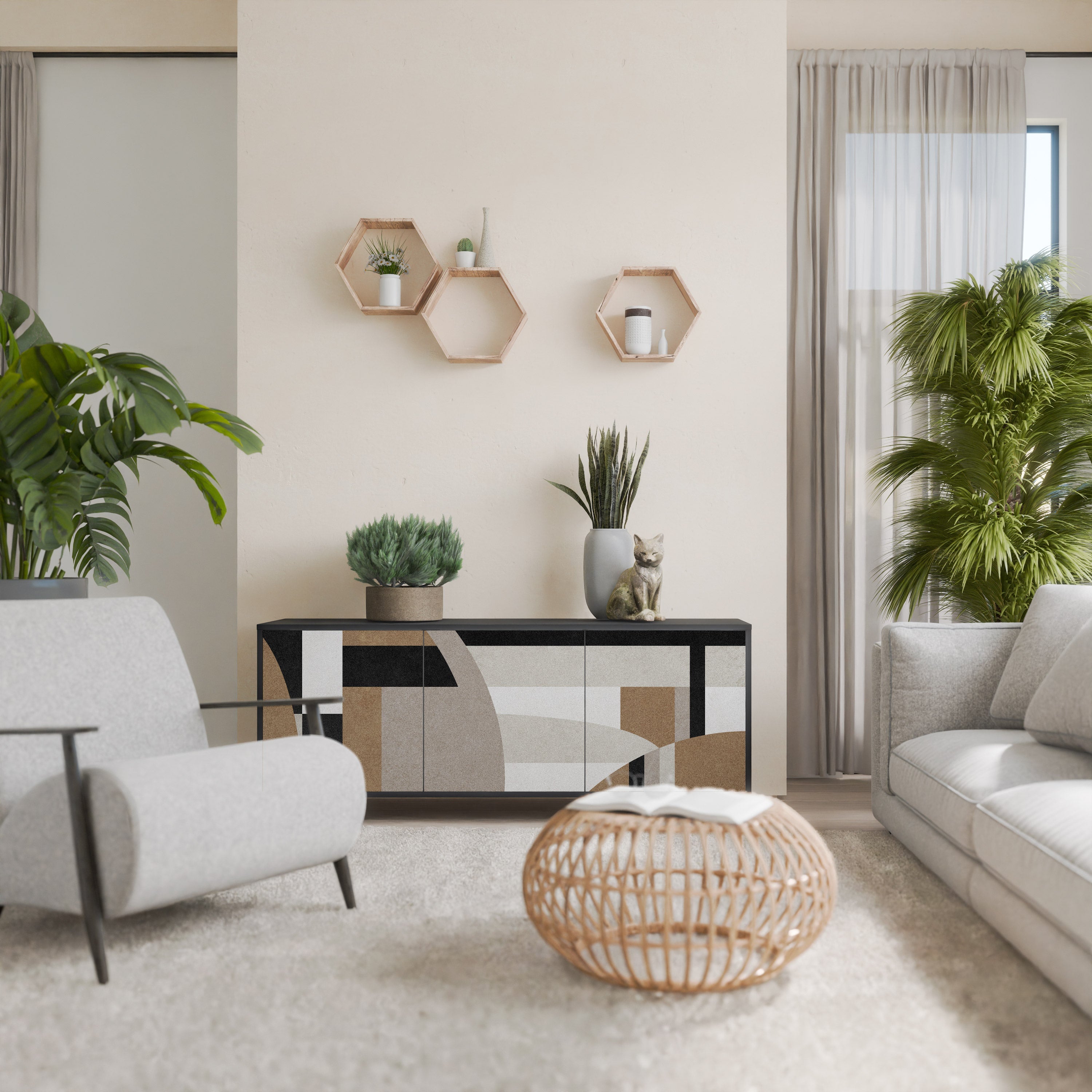 DELICATE MEMENTO Aparador de 3 Portas em Acabamento Preto