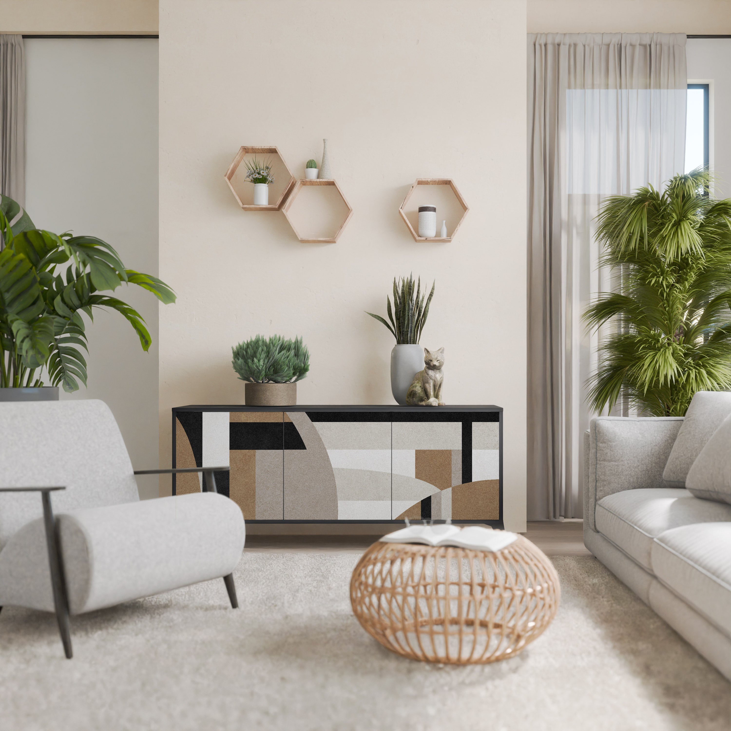 DELICATE MEMENTO Aparador de 3 Portas em Acabamento Preto