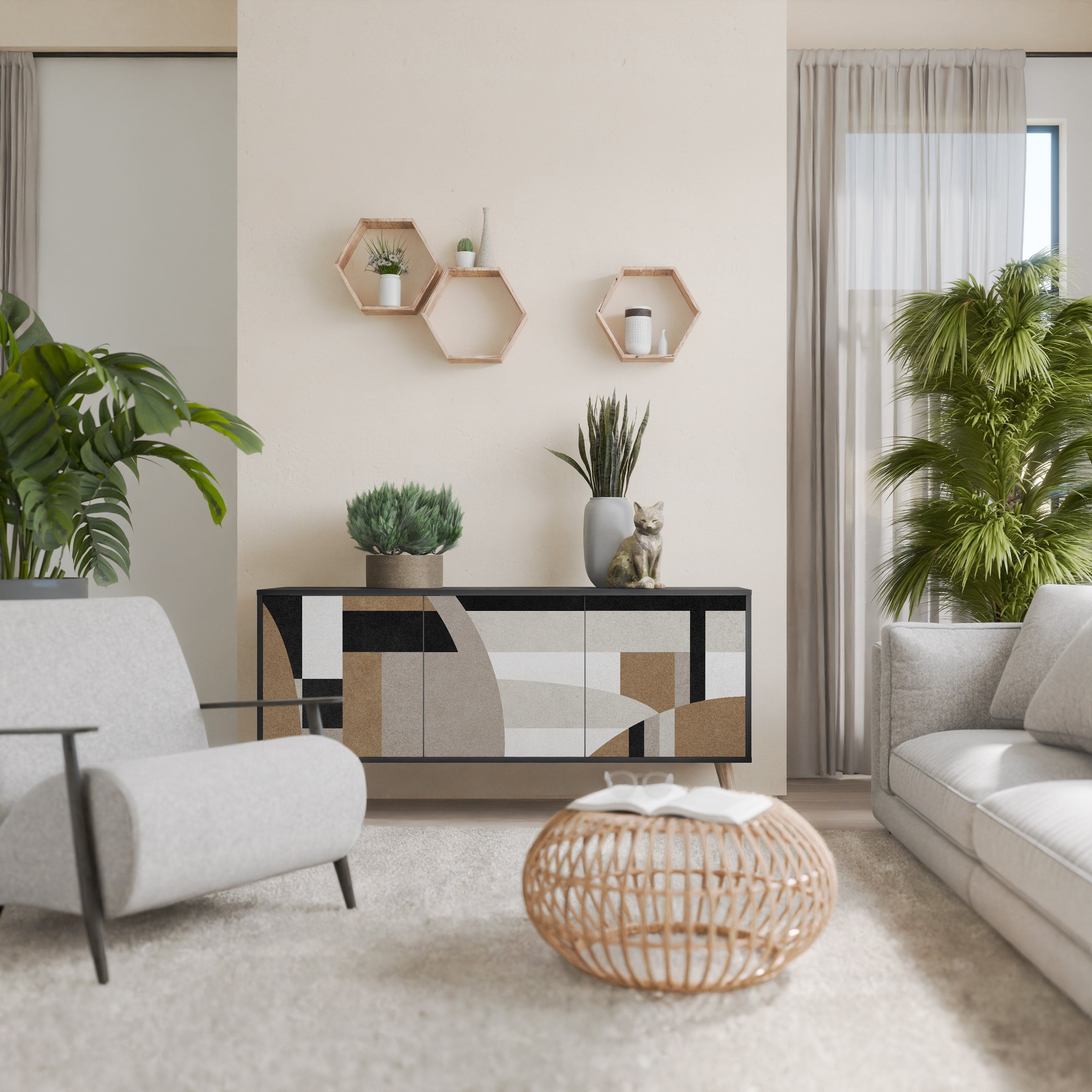 DELICATE MEMENTO Aparador de 3 Portas em Acabamento Preto