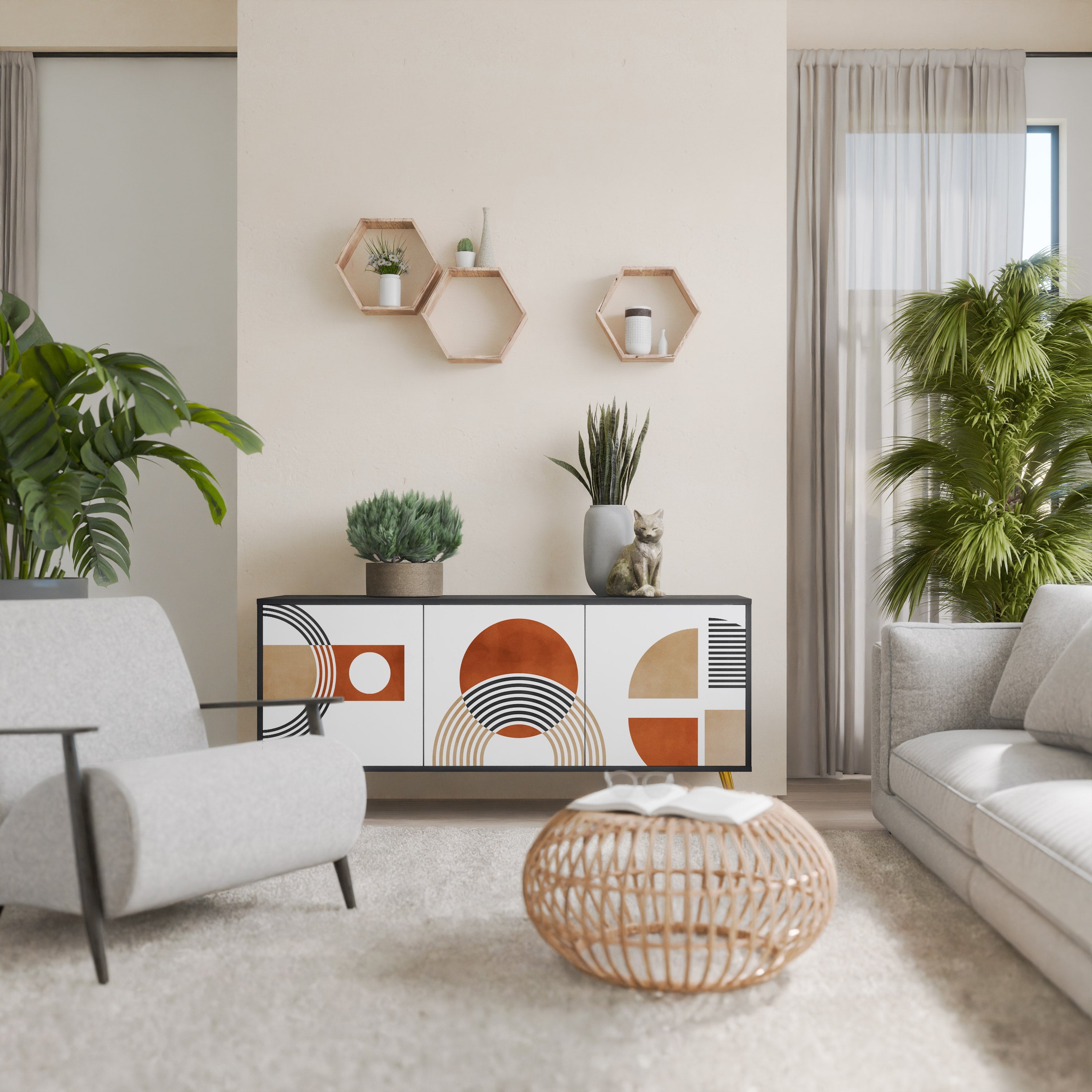 CIRCLE RHYTM Aparador de 3 Portas em Acabamento Preto