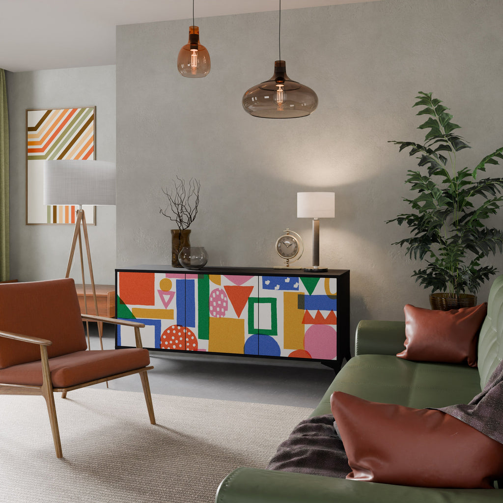 GEOMETRIC GLIMMER Aparador de 3 Portas em Acabamento Preto