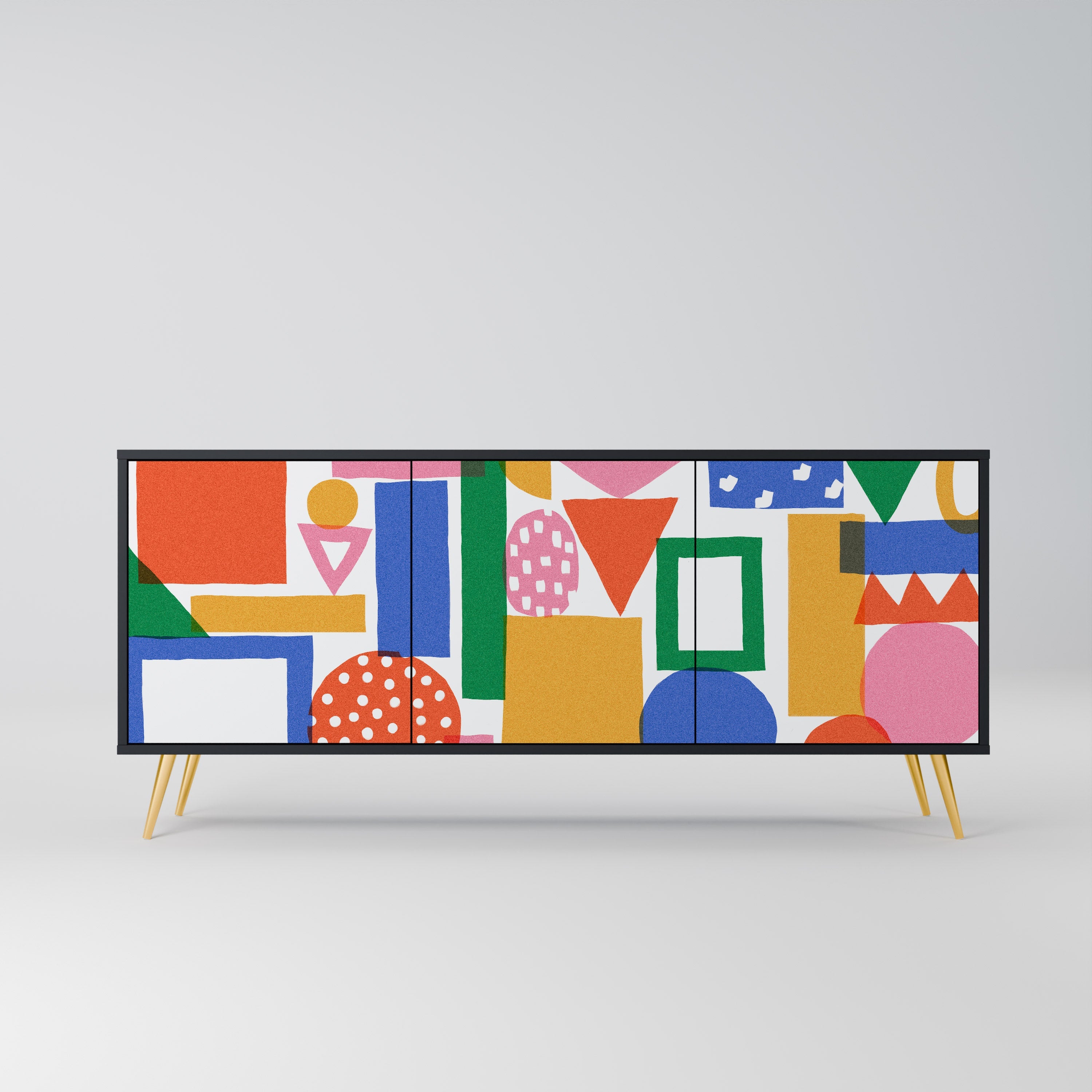 GEOMETRIC GLIMMER Aparador de 3 Portas em Acabamento Preto