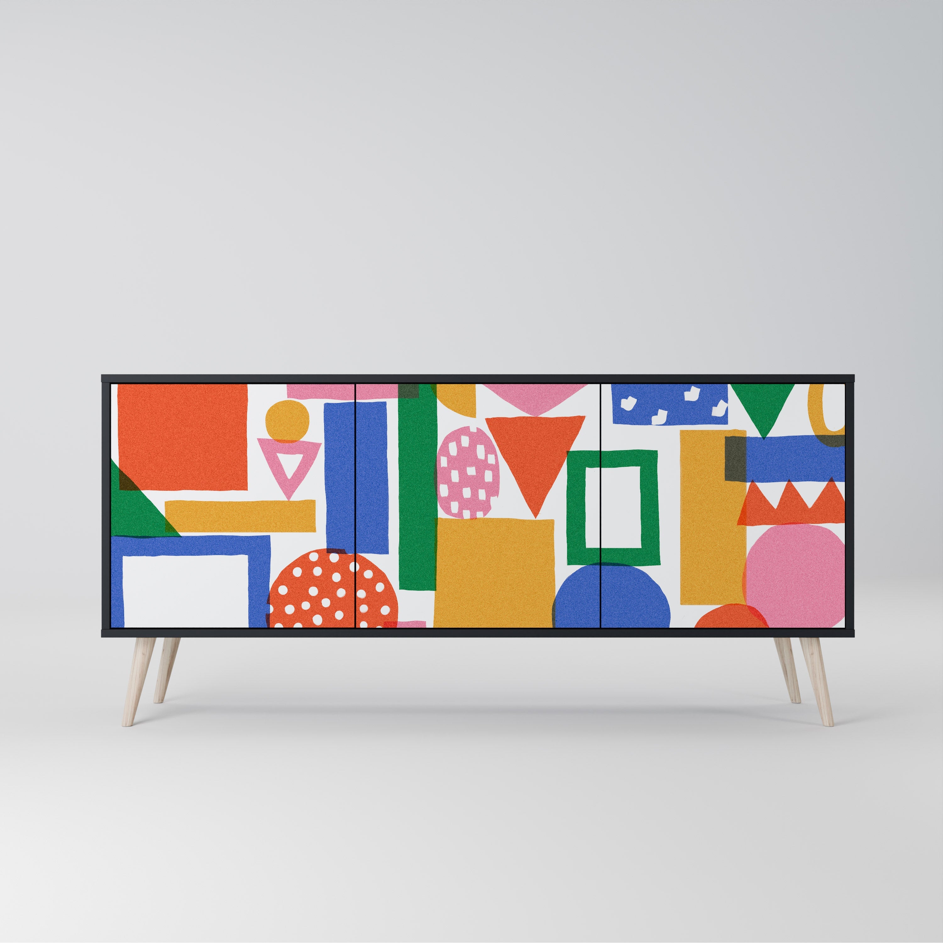 GEOMETRIC GLIMMER Aparador de 3 Portas em Acabamento Preto