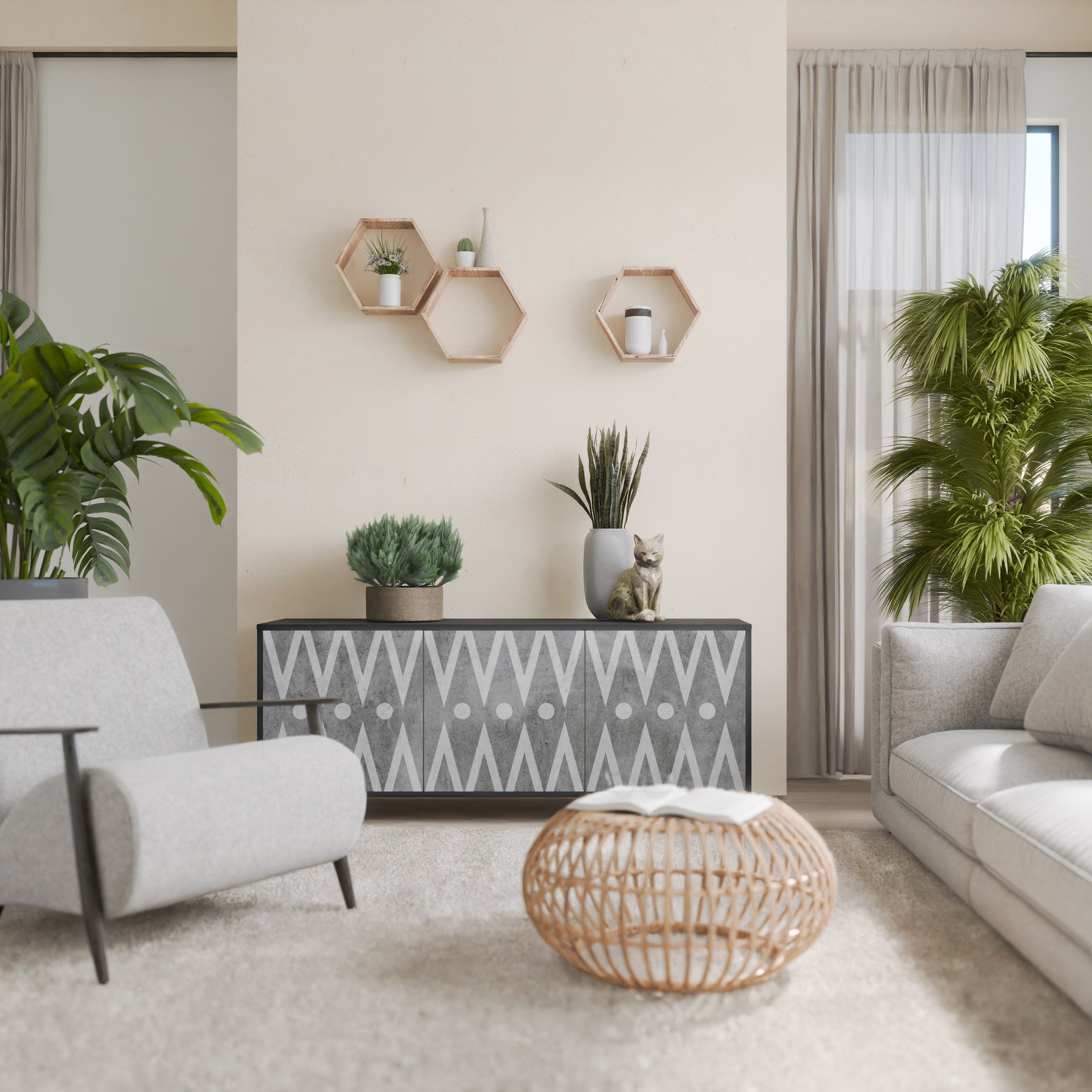 SHARP EDGES 3-Door Sideboard in Black Finish