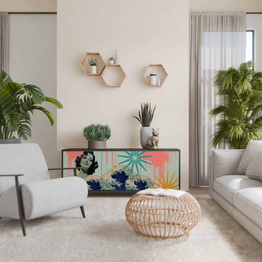 KANAGAWA BEAUTY Aparador de 3 Portas em Acabamento Preto