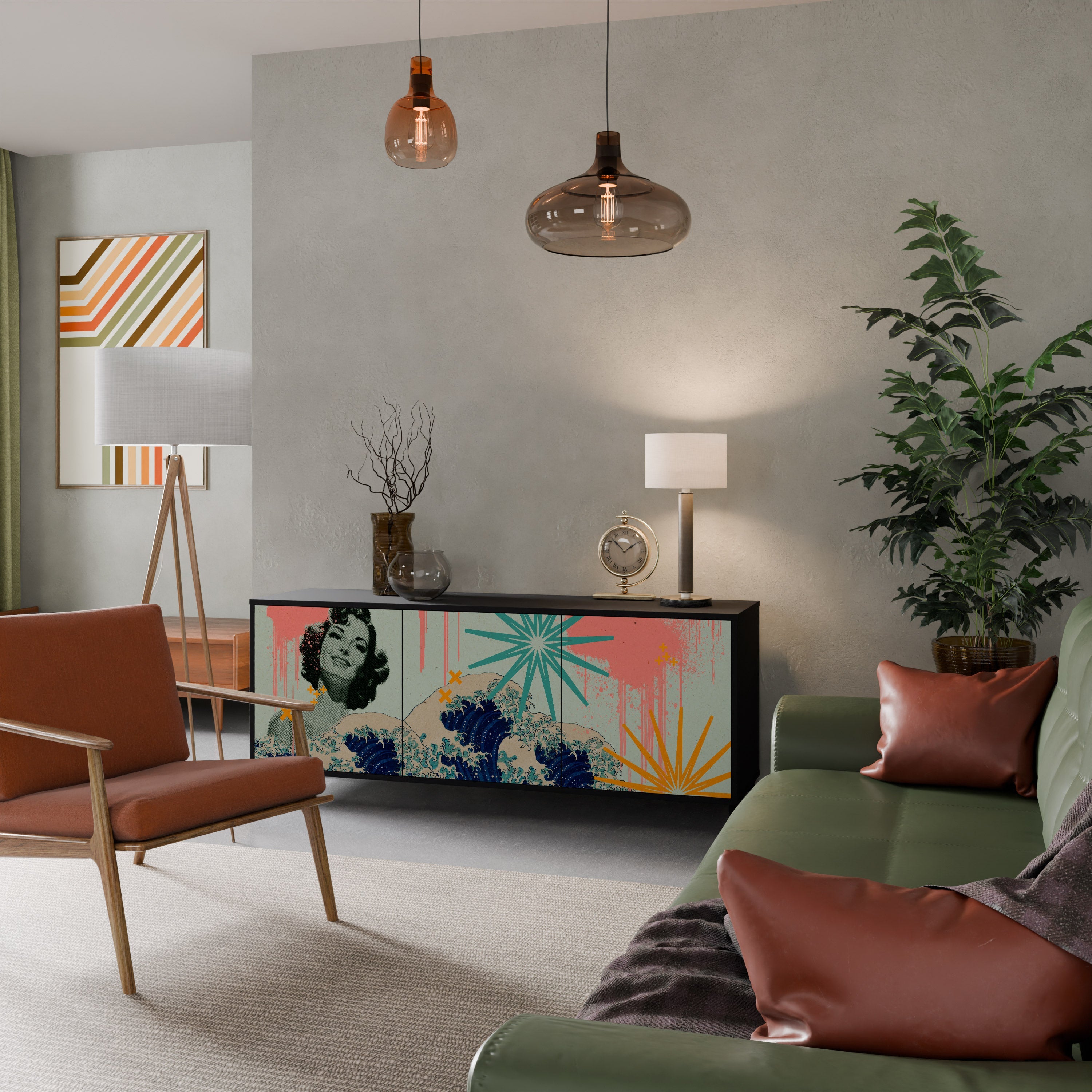 KANAGAWA BEAUTY Aparador de 3 Portas em Acabamento Preto