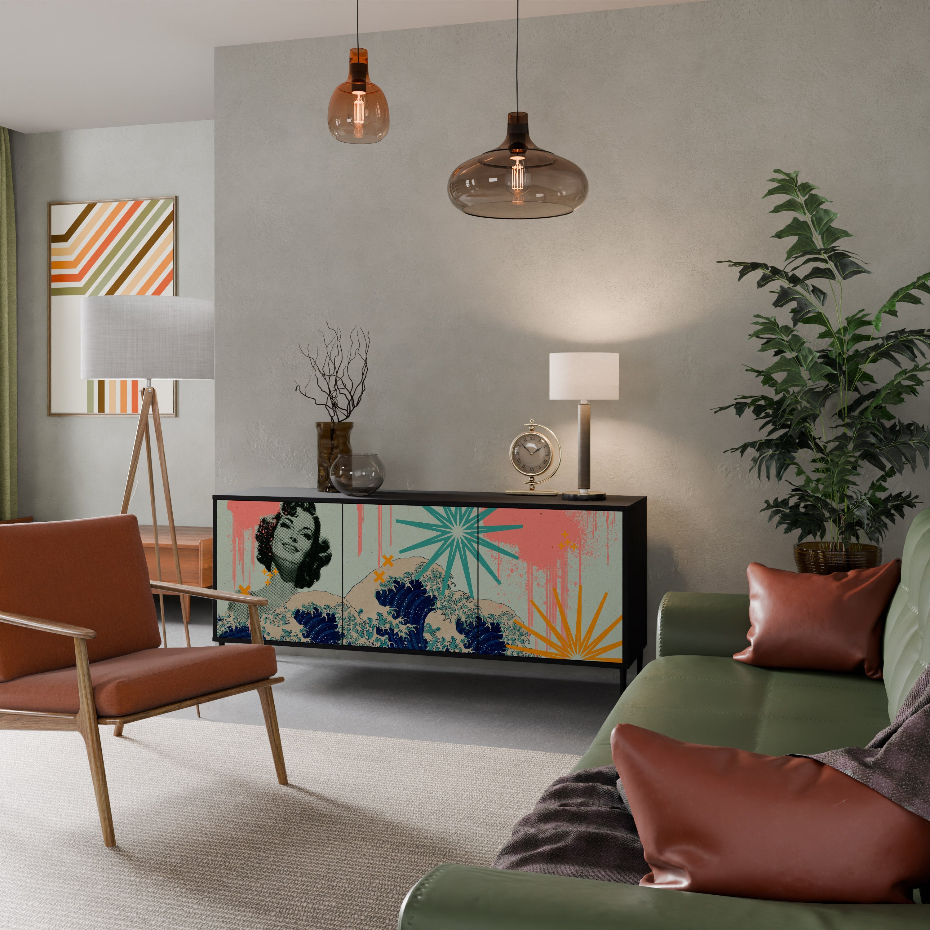 KANAGAWA BEAUTY Aparador de 3 Portas em Acabamento Preto