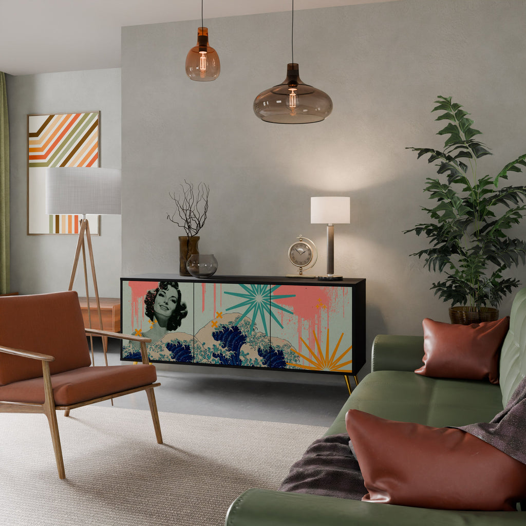 KANAGAWA BEAUTY Aparador de 3 Portas em Acabamento Preto