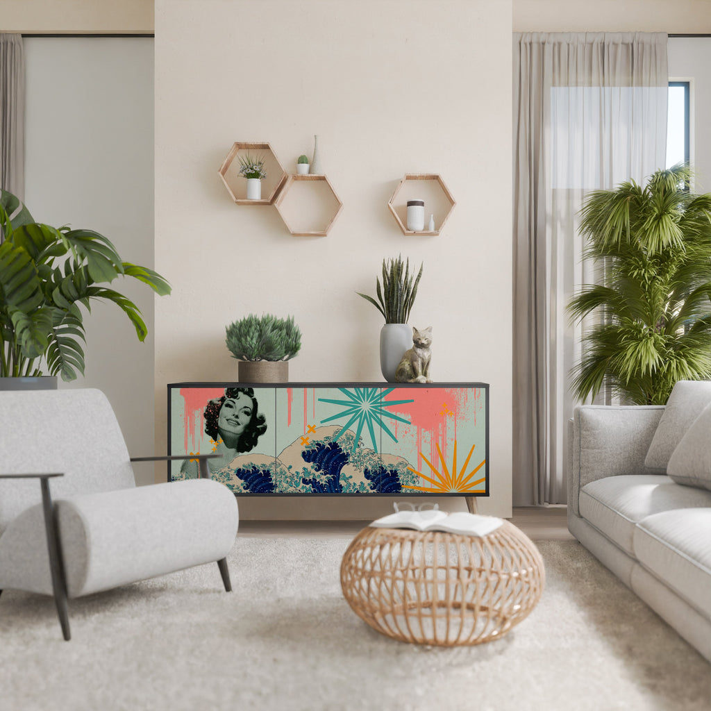 KANAGAWA BEAUTY Aparador de 3 Portas em Acabamento Preto