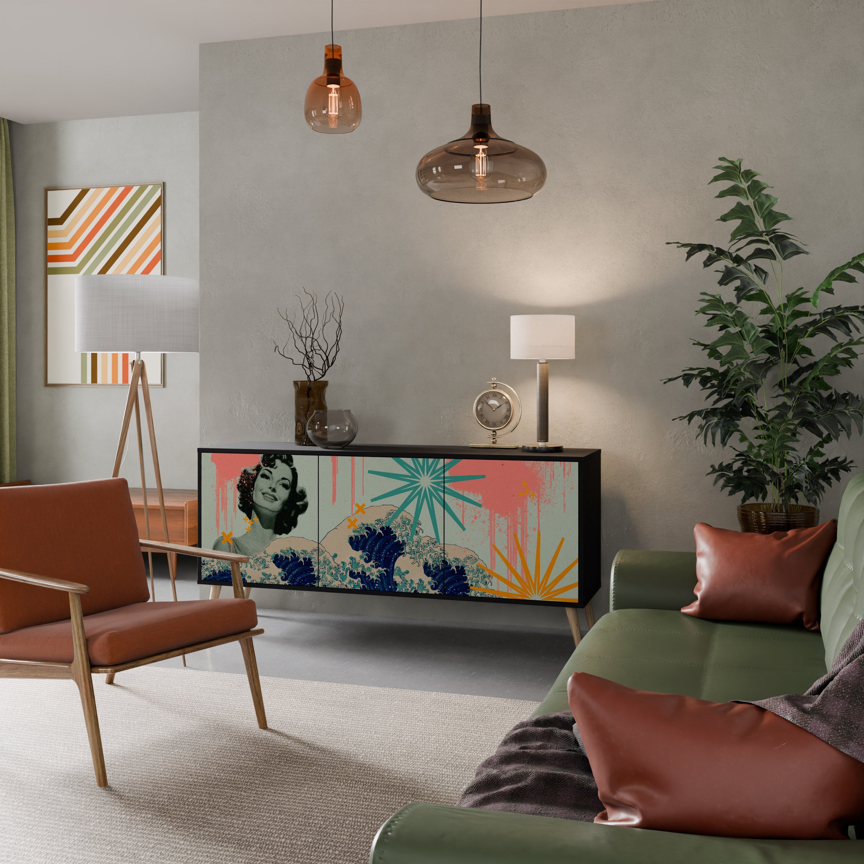 KANAGAWA BEAUTY Aparador de 3 Portas em Acabamento Preto