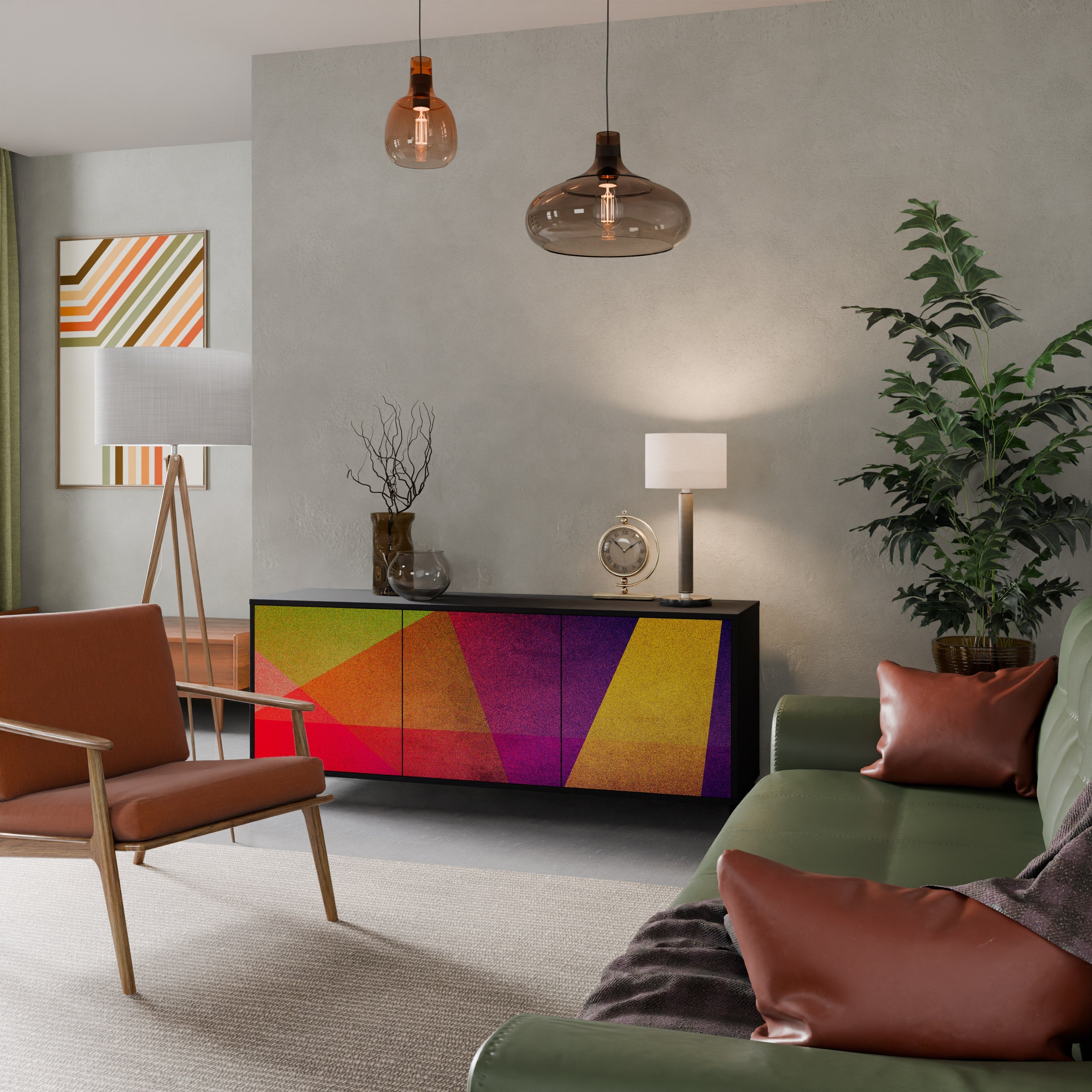 VIVID GEOMETRY Aparador de 3 Portas em Acabamento Preto