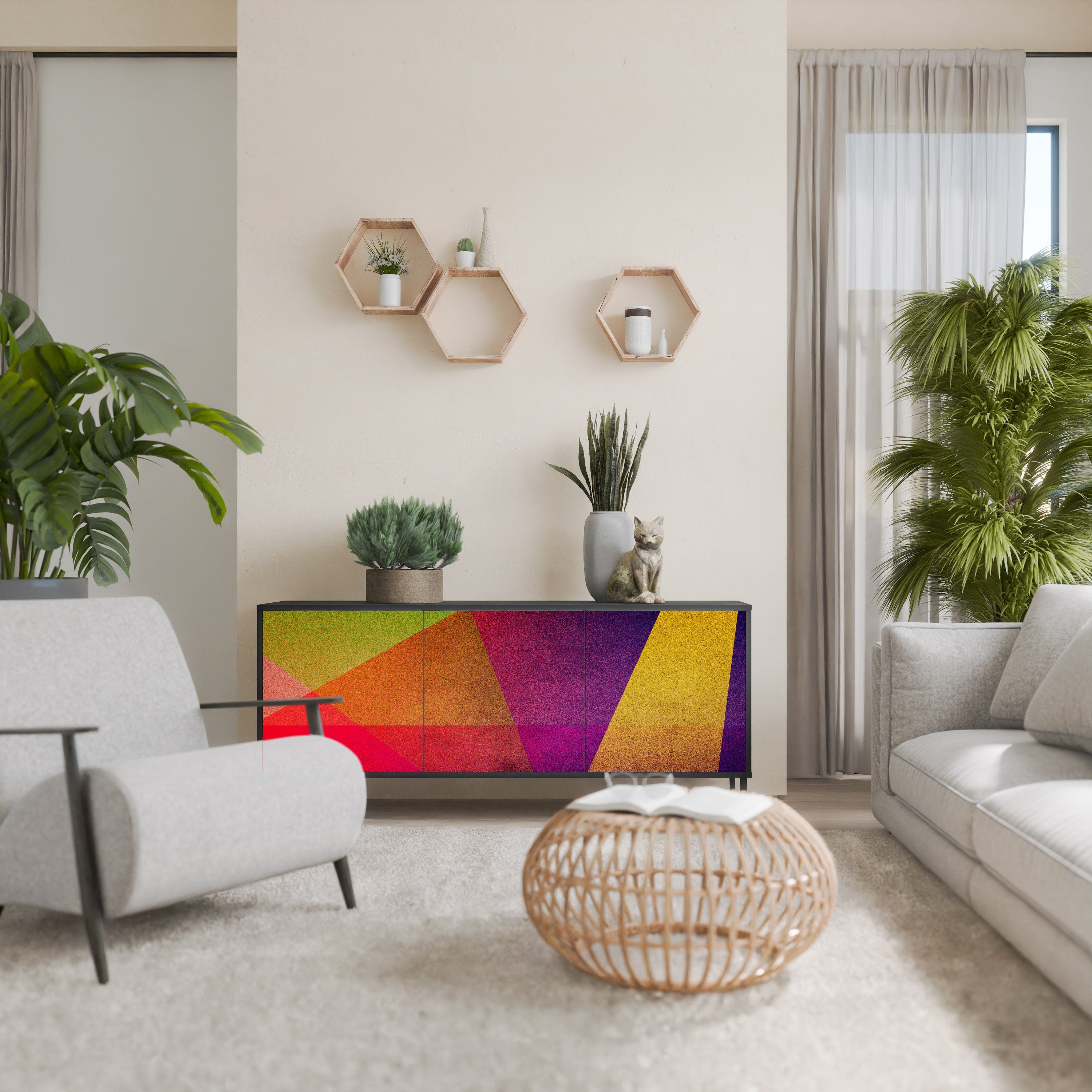 VIVID GEOMETRY Aparador de 3 Portas em Acabamento Preto