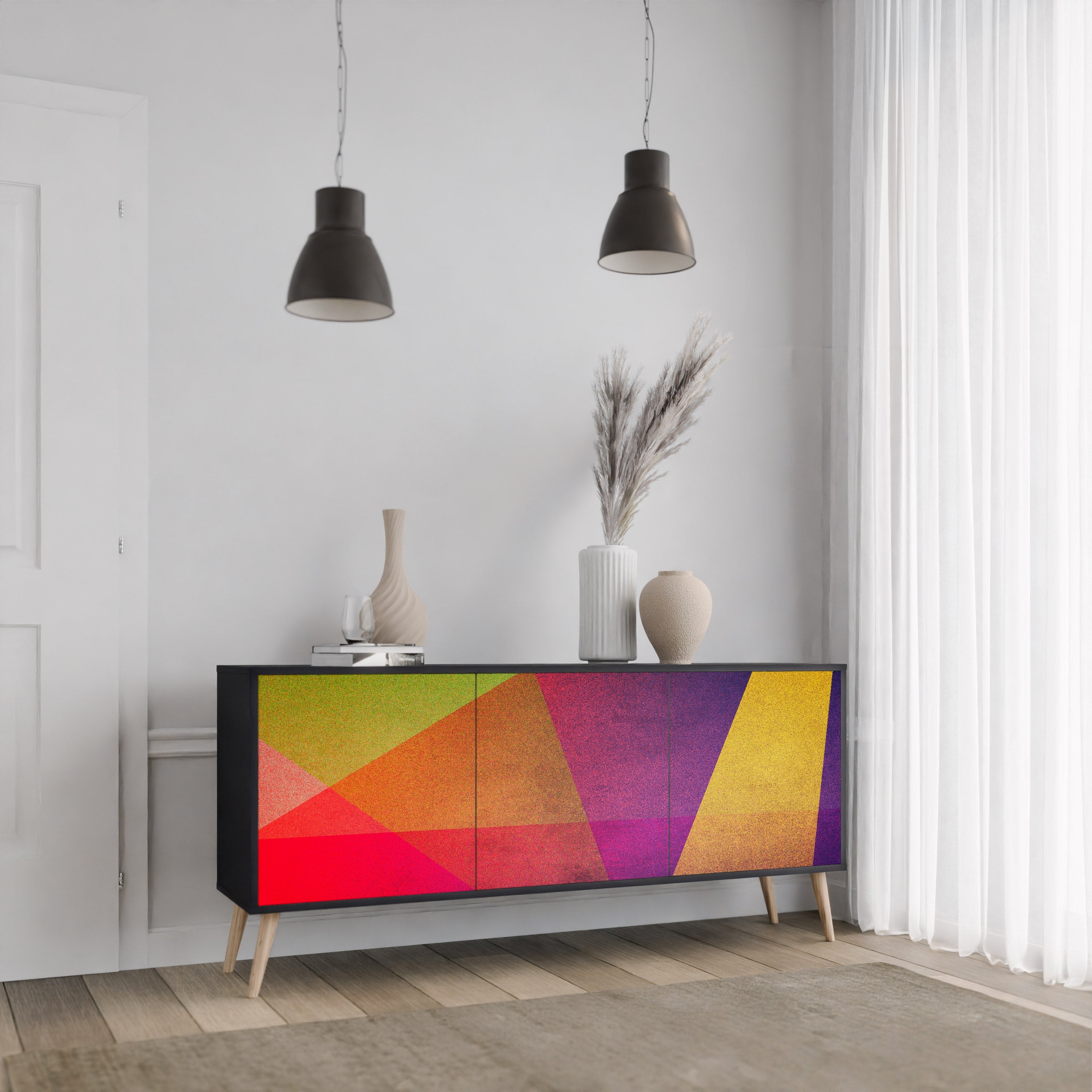 VIVID GEOMETRY Aparador de 3 Portas em Acabamento Preto