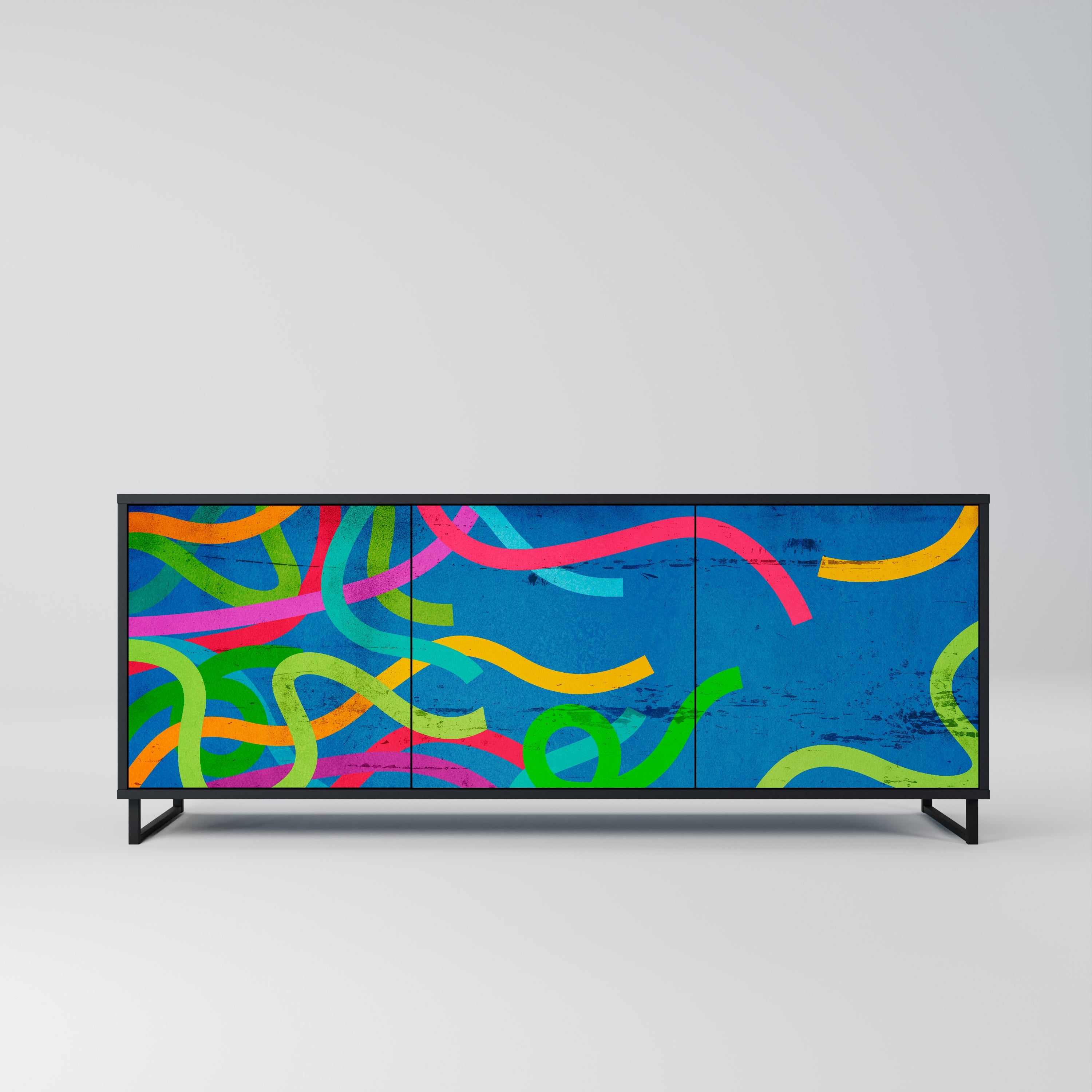 STREAMER TANGLE Aparador de 3 Portas em Acabamento Preto