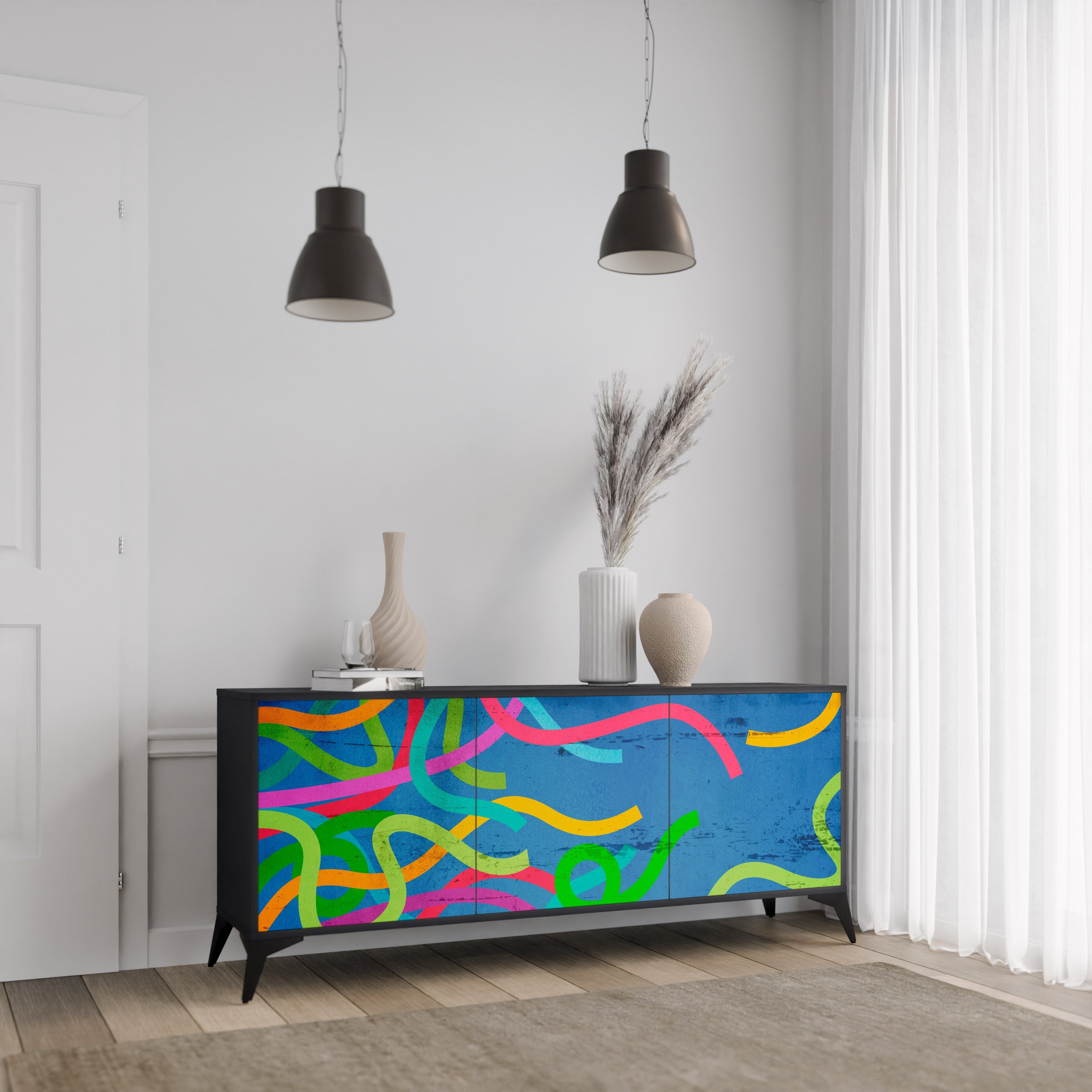 STREAMER TANGLE 3-Door Sideboard in Black Finish