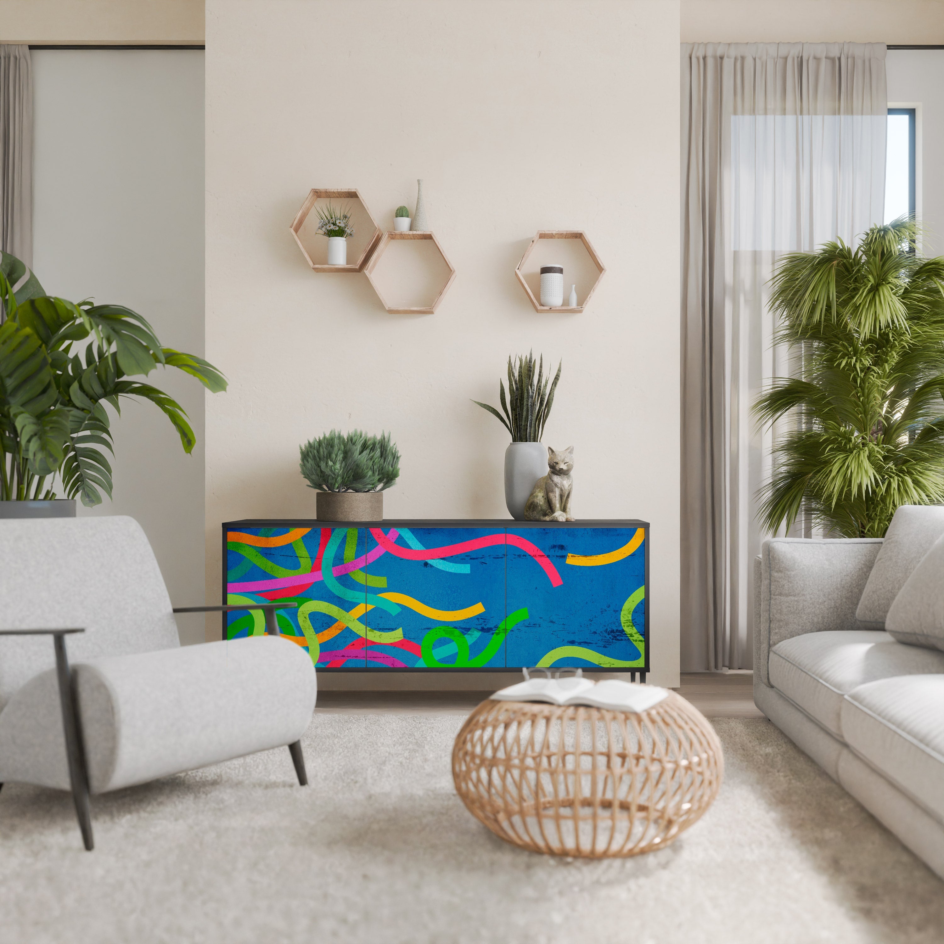 STREAMER TANGLE Aparador de 3 Portas em Acabamento Preto