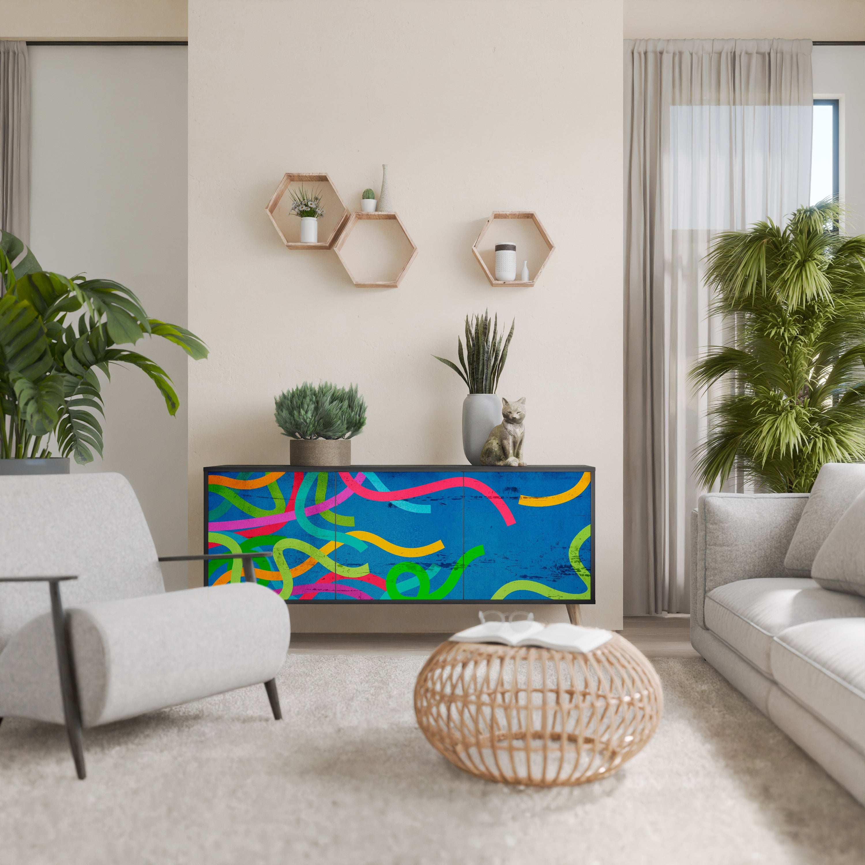 STREAMER TANGLE 3-Door Sideboard in Black Finish