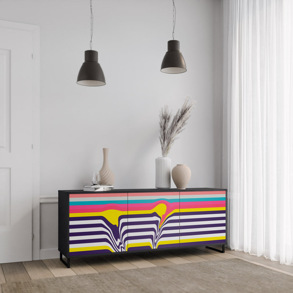 TONE COLLAPSE 3-Door Sideboard in Black Finish