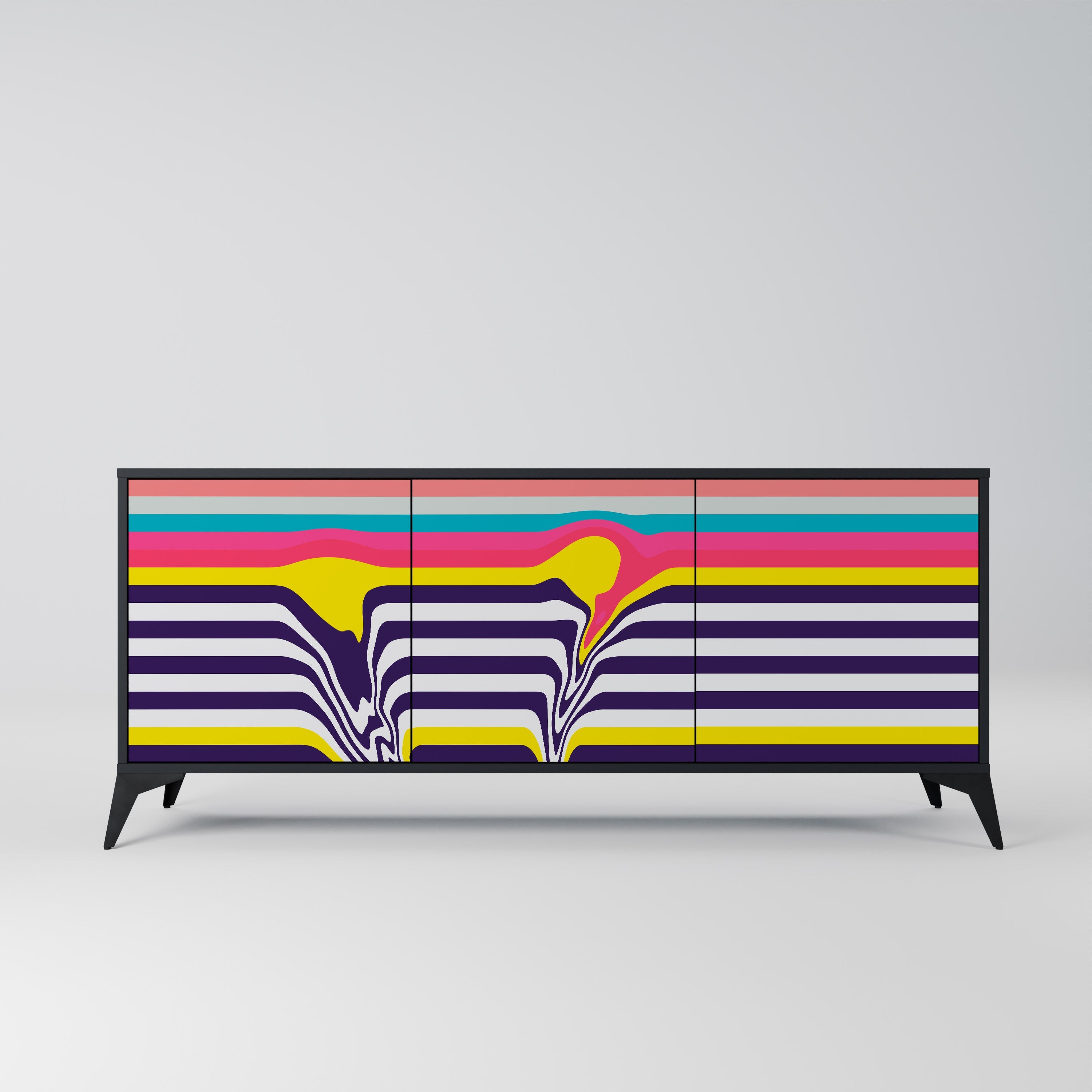 TONE COLLAPSE Aparador de 3 Portas em Acabamento Preto