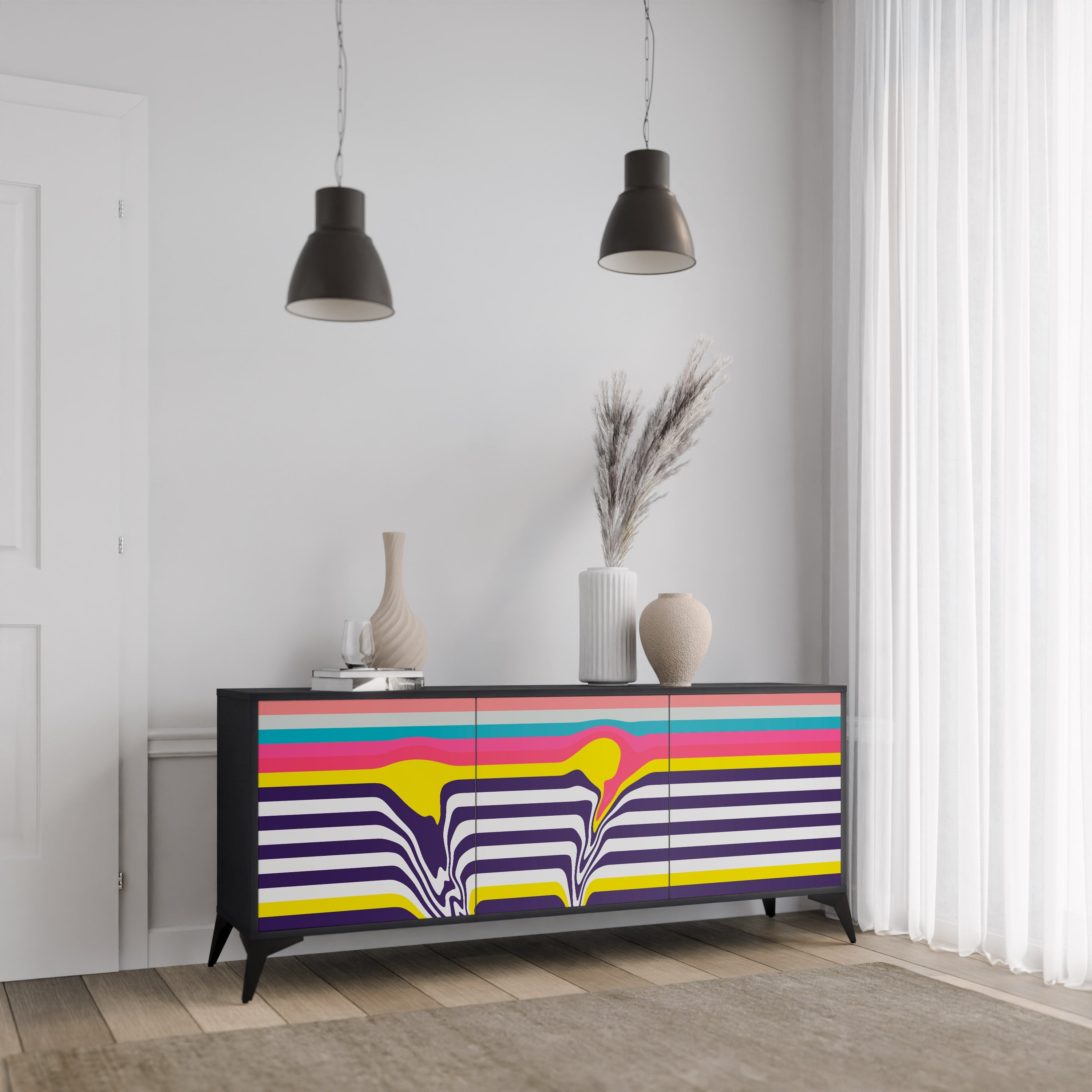 TONE COLLAPSE 3-Door Sideboard in Black Finish