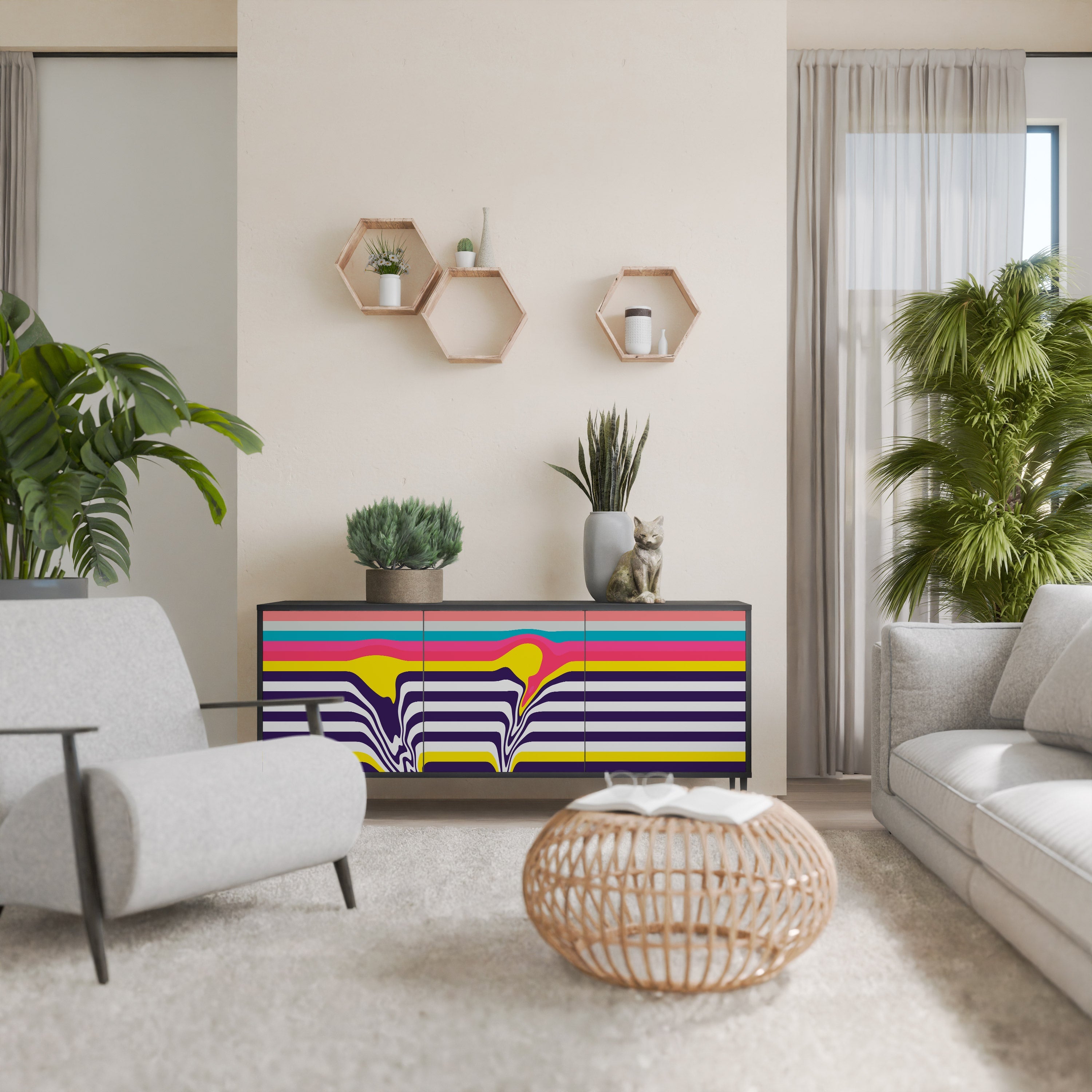 TONE COLLAPSE Aparador de 3 Portas em Acabamento Preto