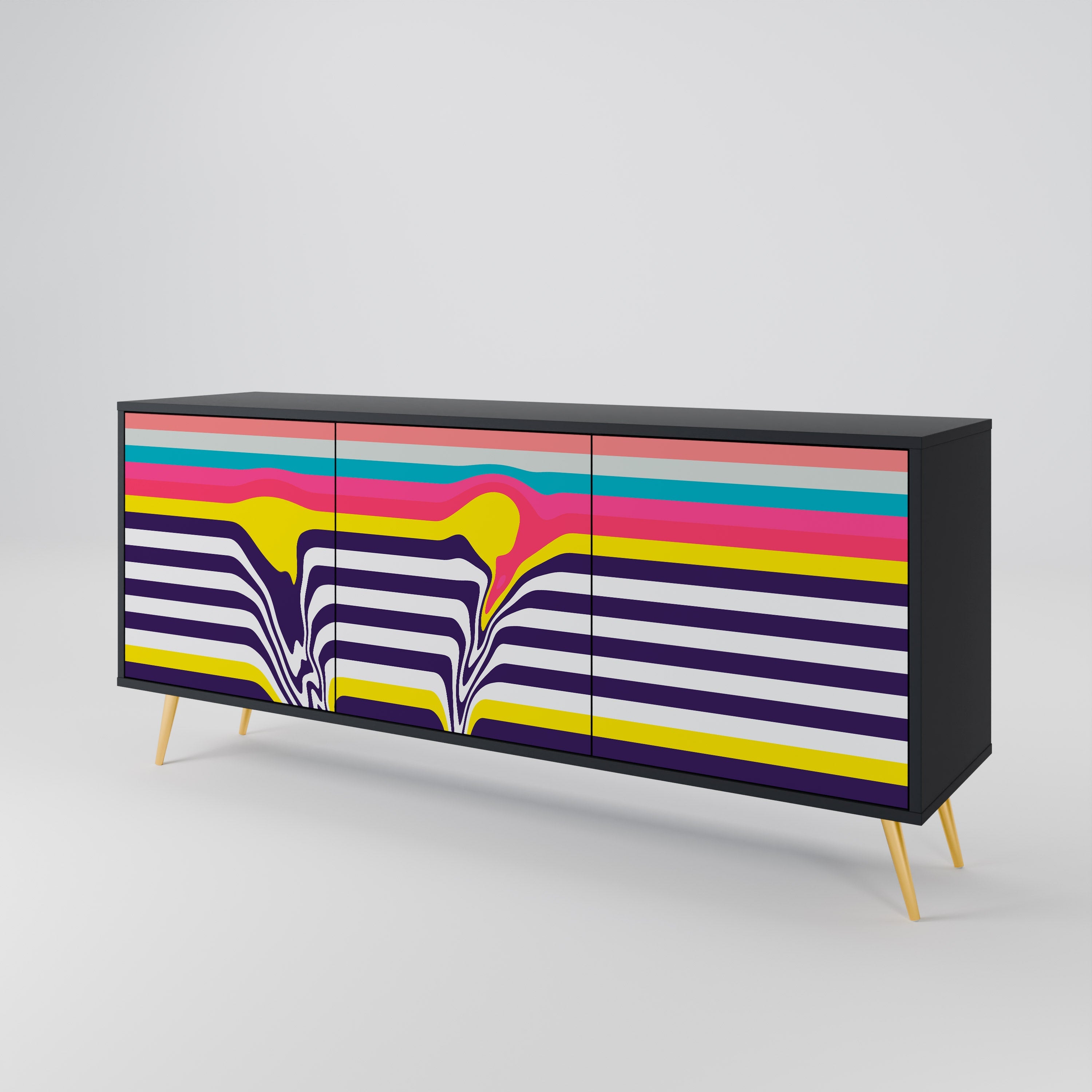TONE COLLAPSE 3-Door Sideboard in Black Finish