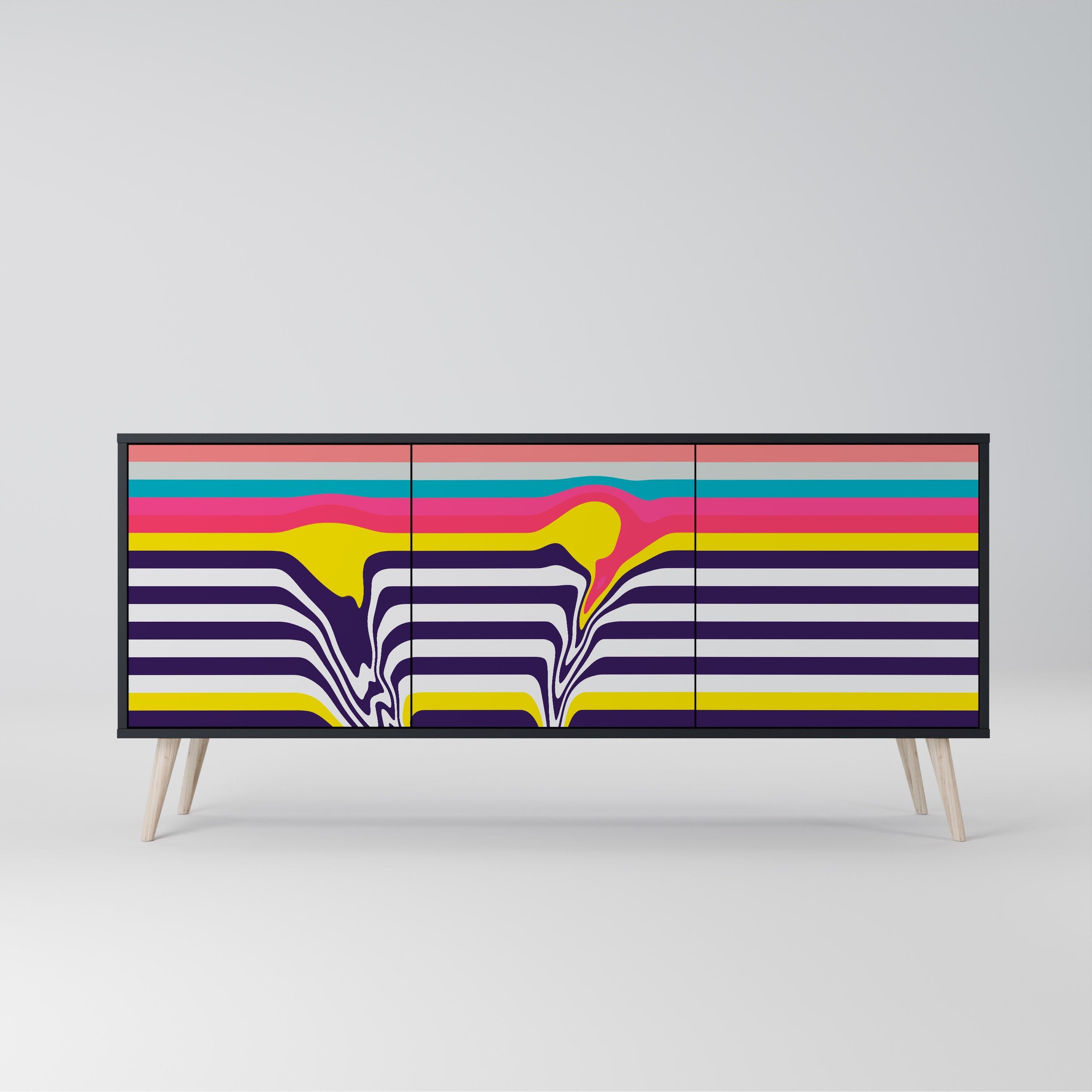 TONE COLLAPSE Aparador de 3 Portas em Acabamento Preto