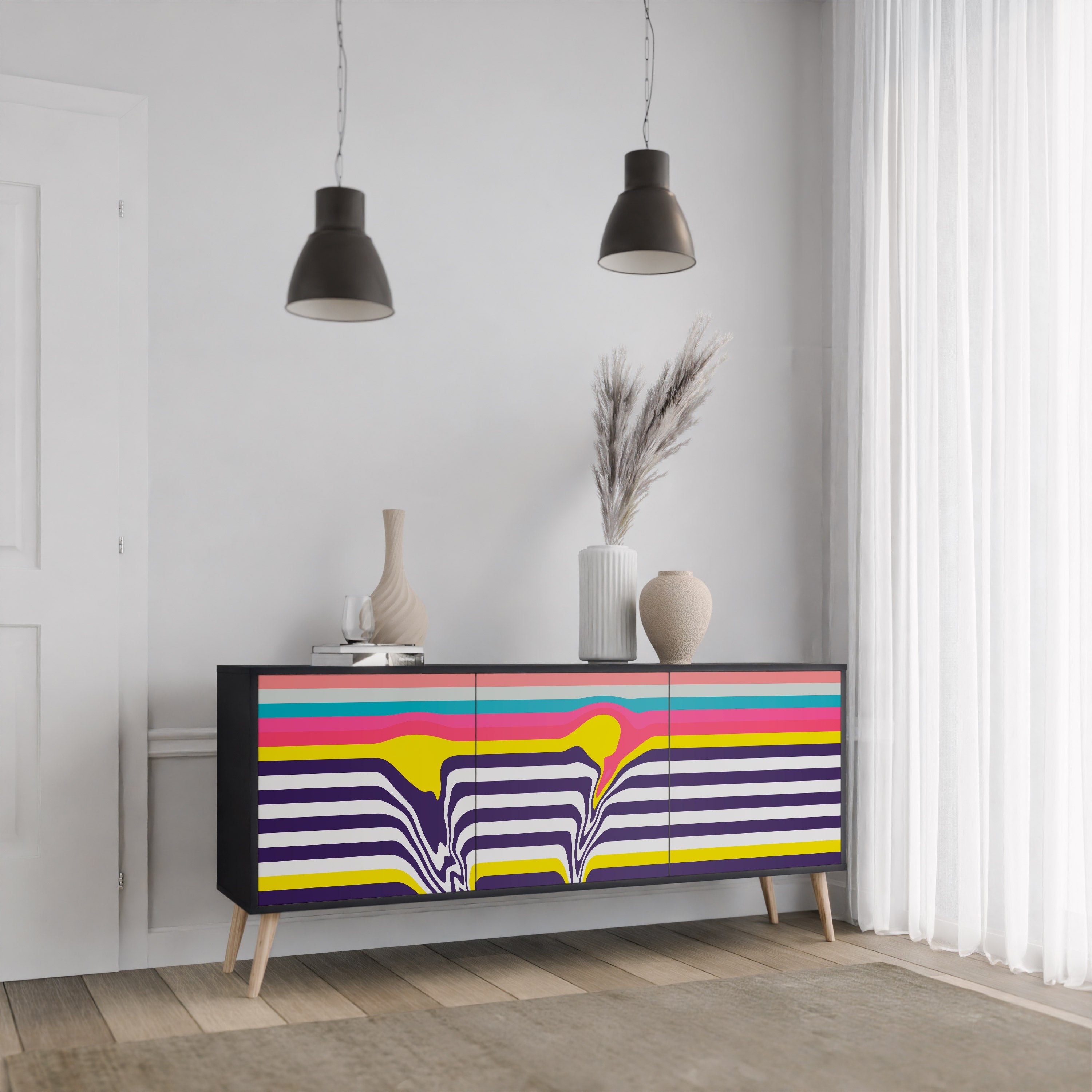 TONE COLLAPSE 3-Door Sideboard in Black Finish