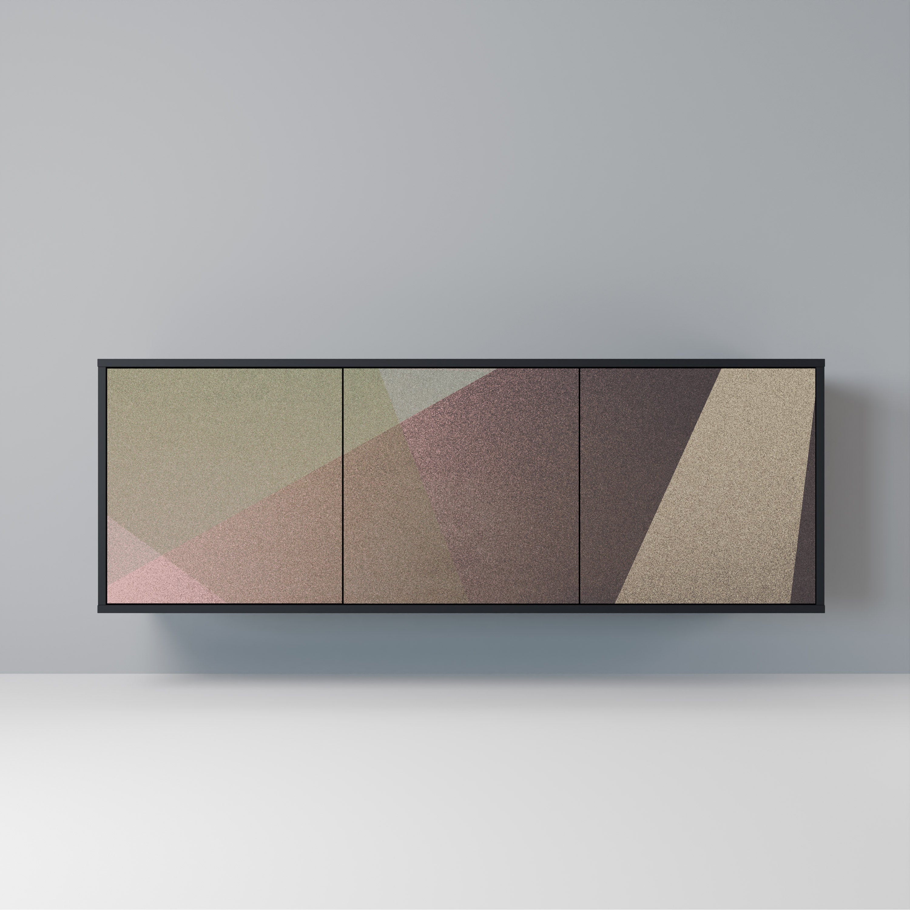 BEIGE GEOMETRY Aparador de 3 Portas em Acabamento Preto