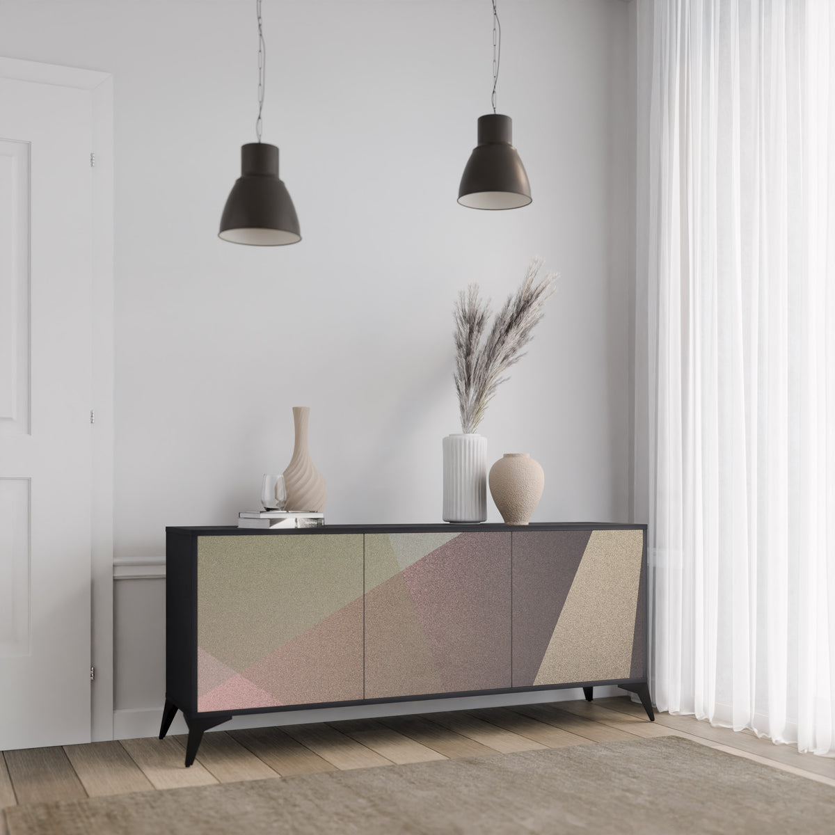 BEIGE GEOMETRY Aparador de 3 Portas