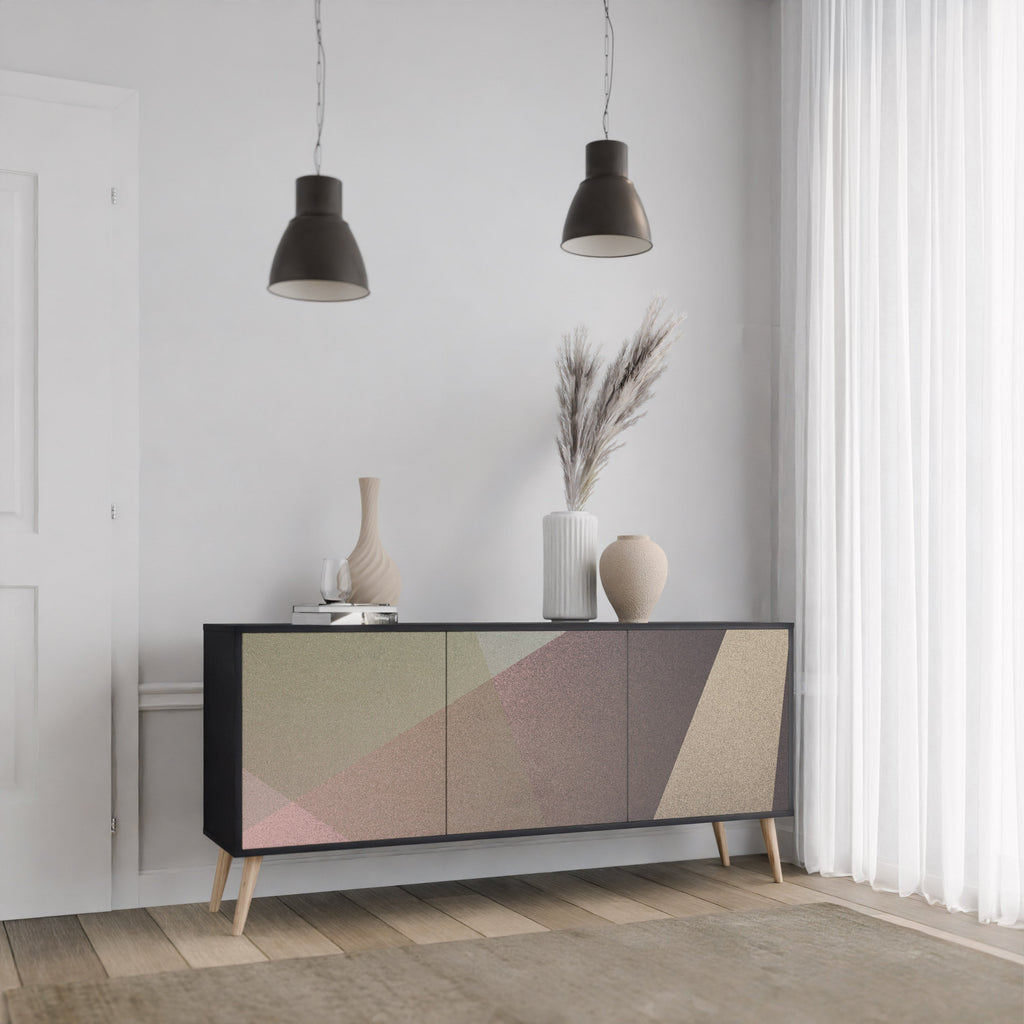 BEIGE GEOMETRY 3-Door Sideboard in Black Finish