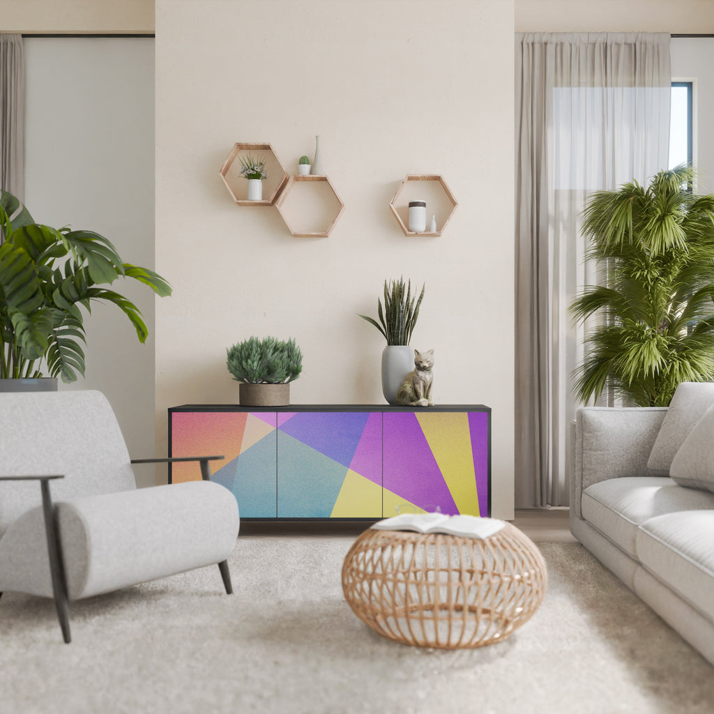 BRIGHT GEOMETRY Aparador de 3 Portas em Acabamento Preto