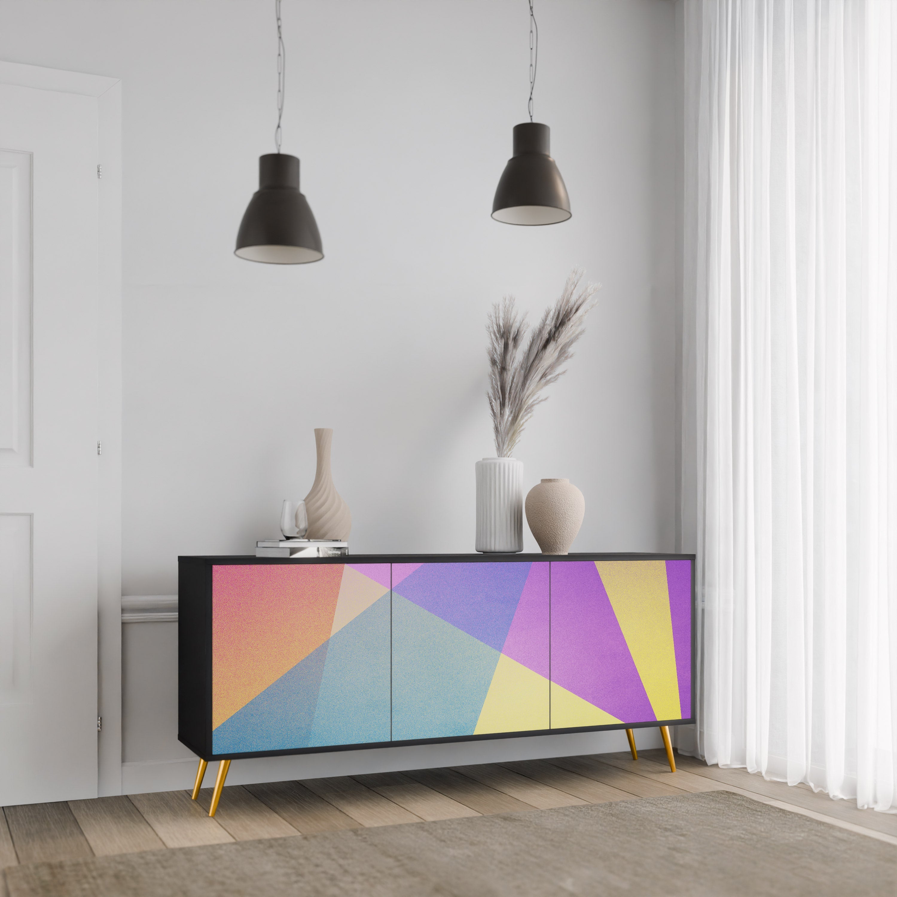 BRIGHT GEOMETRY Aparador de 3 Portas em Acabamento Preto