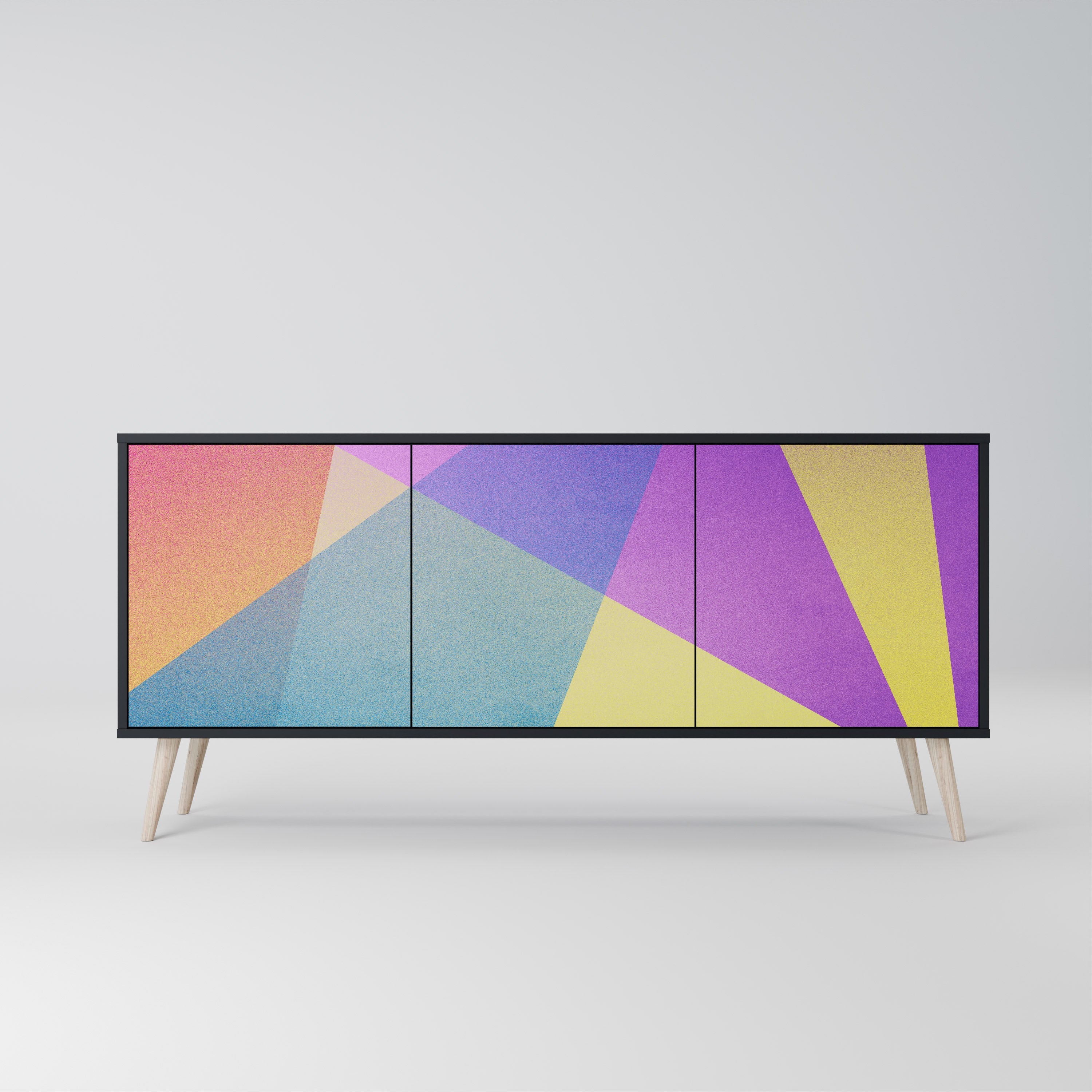 BRIGHT GEOMETRY Aparador de 3 Portas em Acabamento Preto