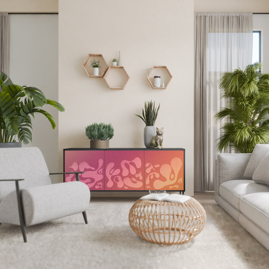 IRREGULAR PINK 3-Door Sideboard in Black Finish