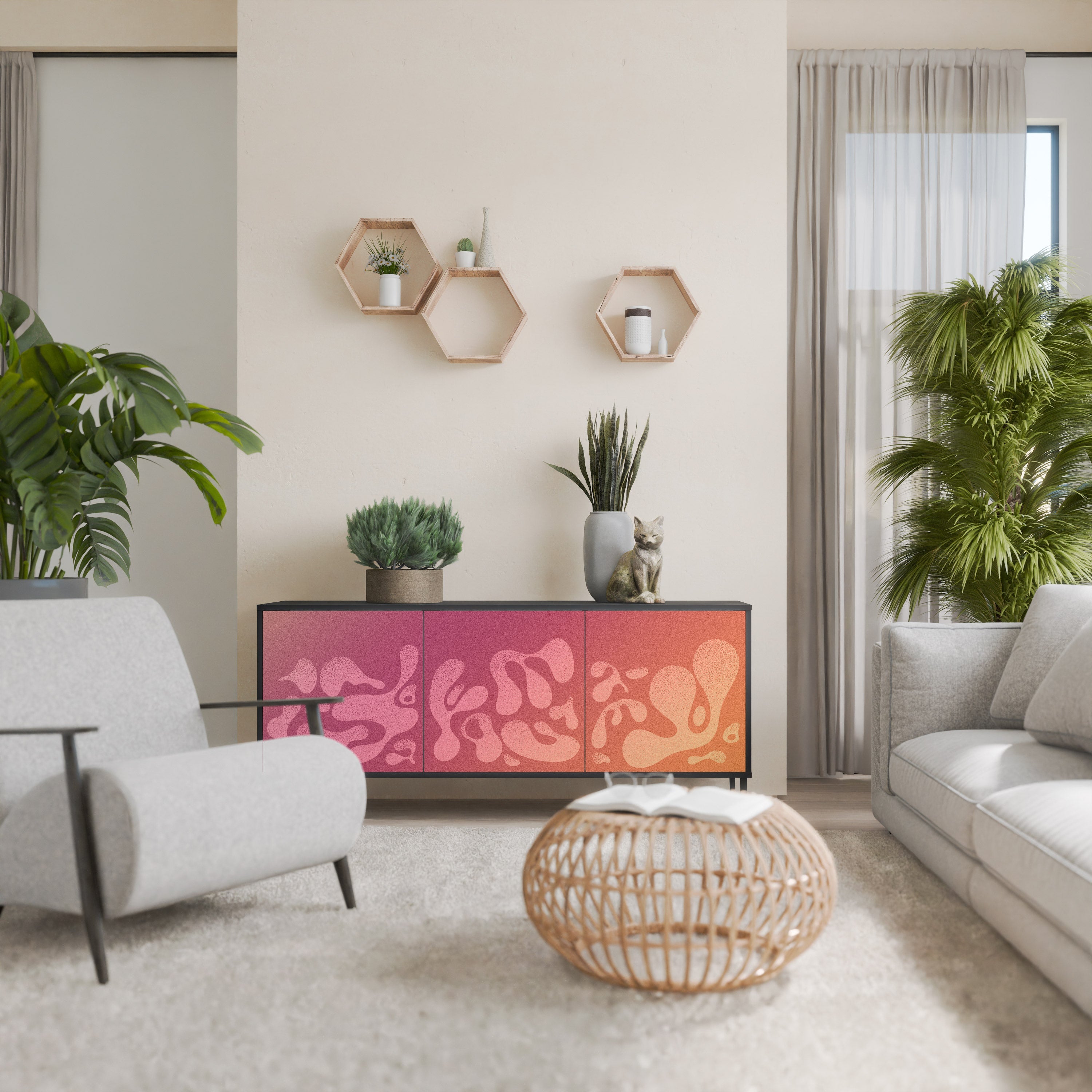 IRREGULAR PINK Aparador de 3 Portas em Acabamento Preto