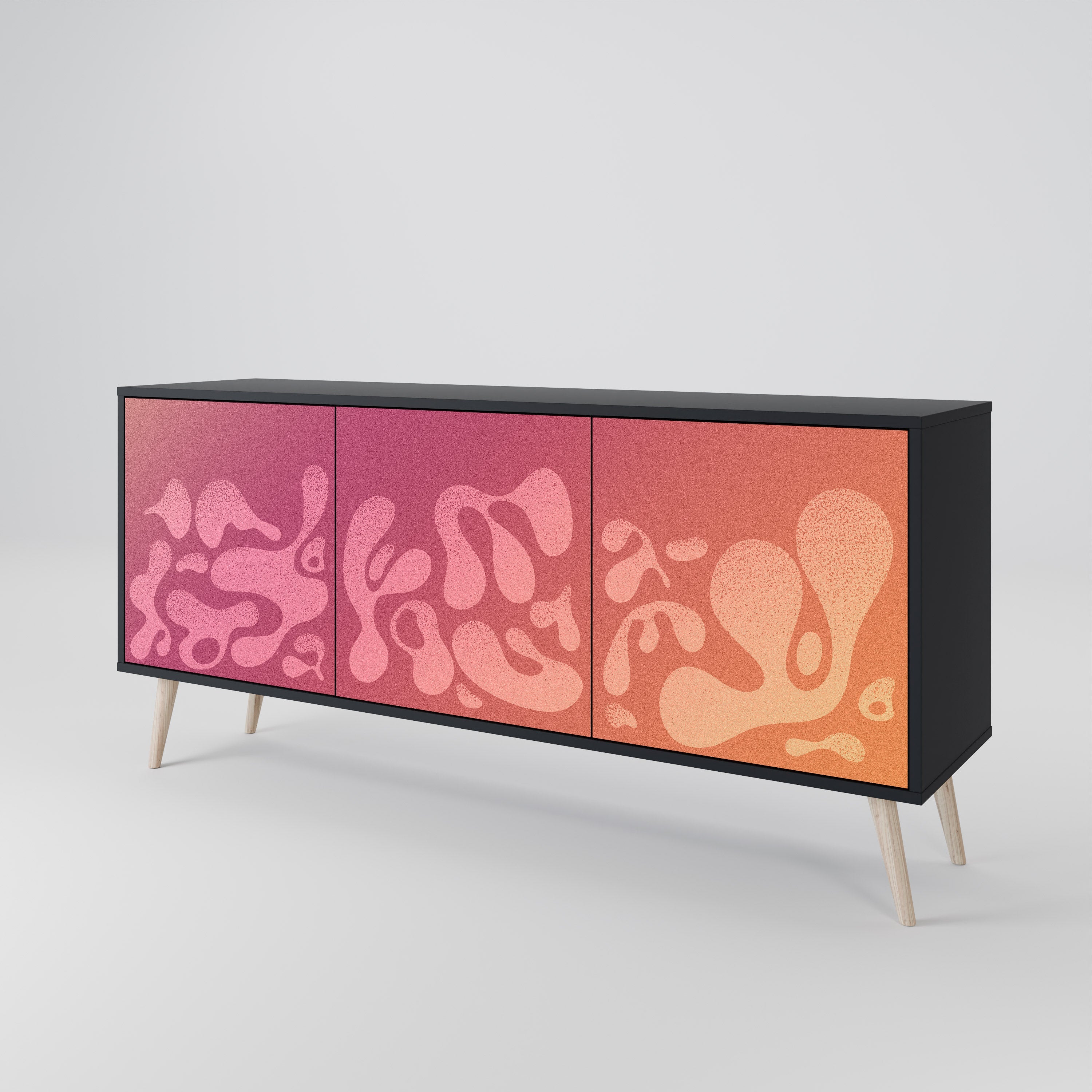 IRREGULAR PINK 3-Door Sideboard in Black Finish