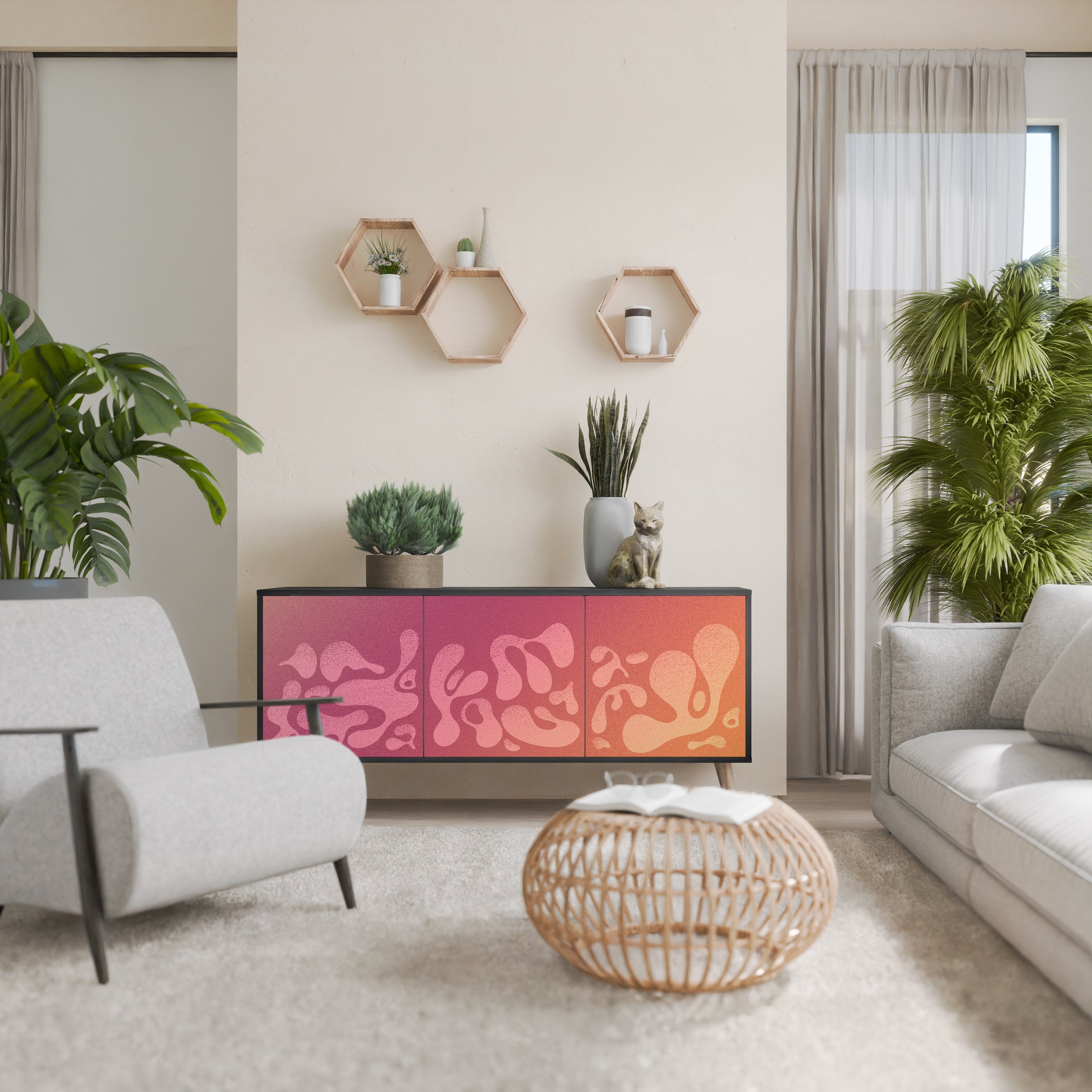 IRREGULAR PINK 3-Door Sideboard in Black Finish