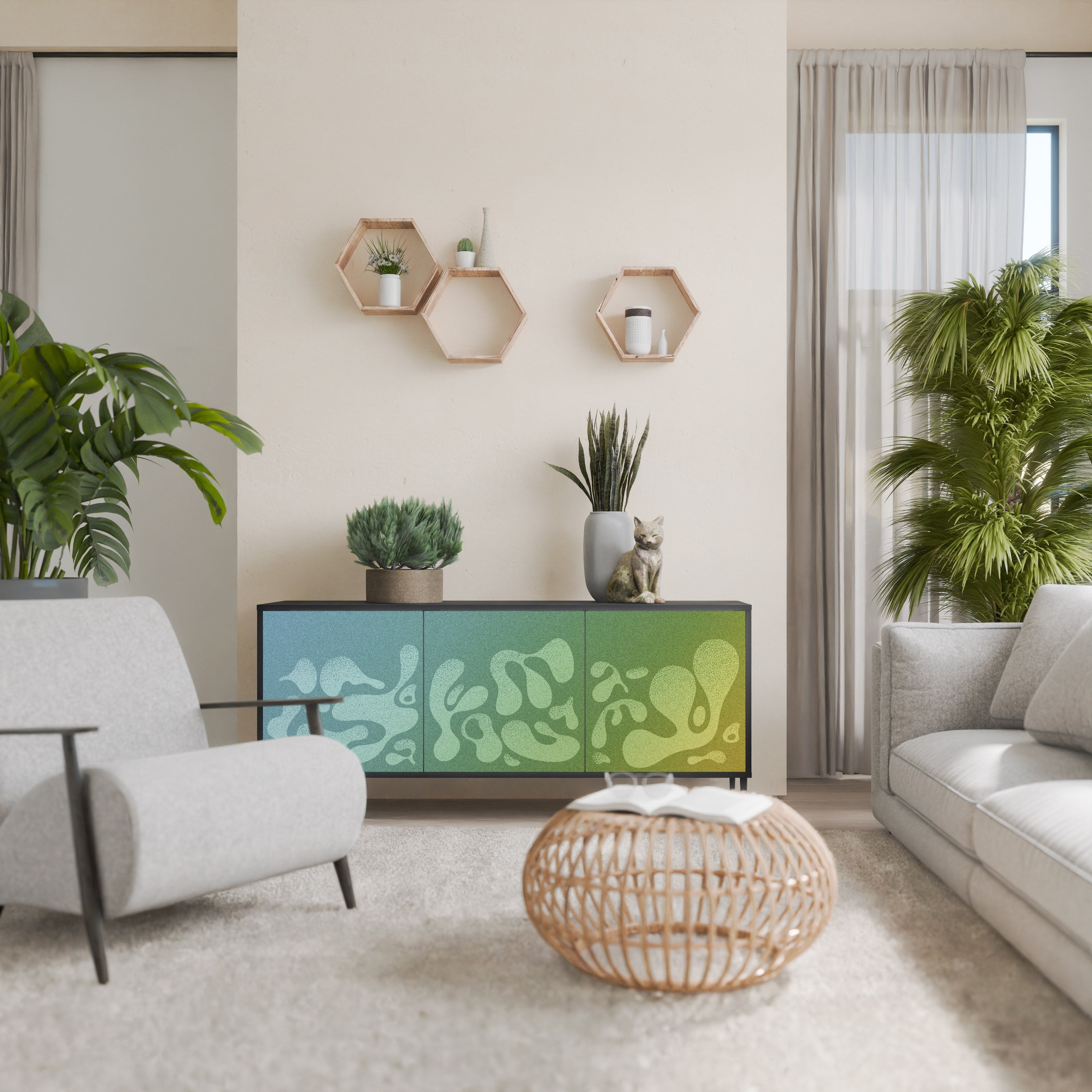 IRREGULAR BLUE Aparador de 3 Portas em Acabamento Preto