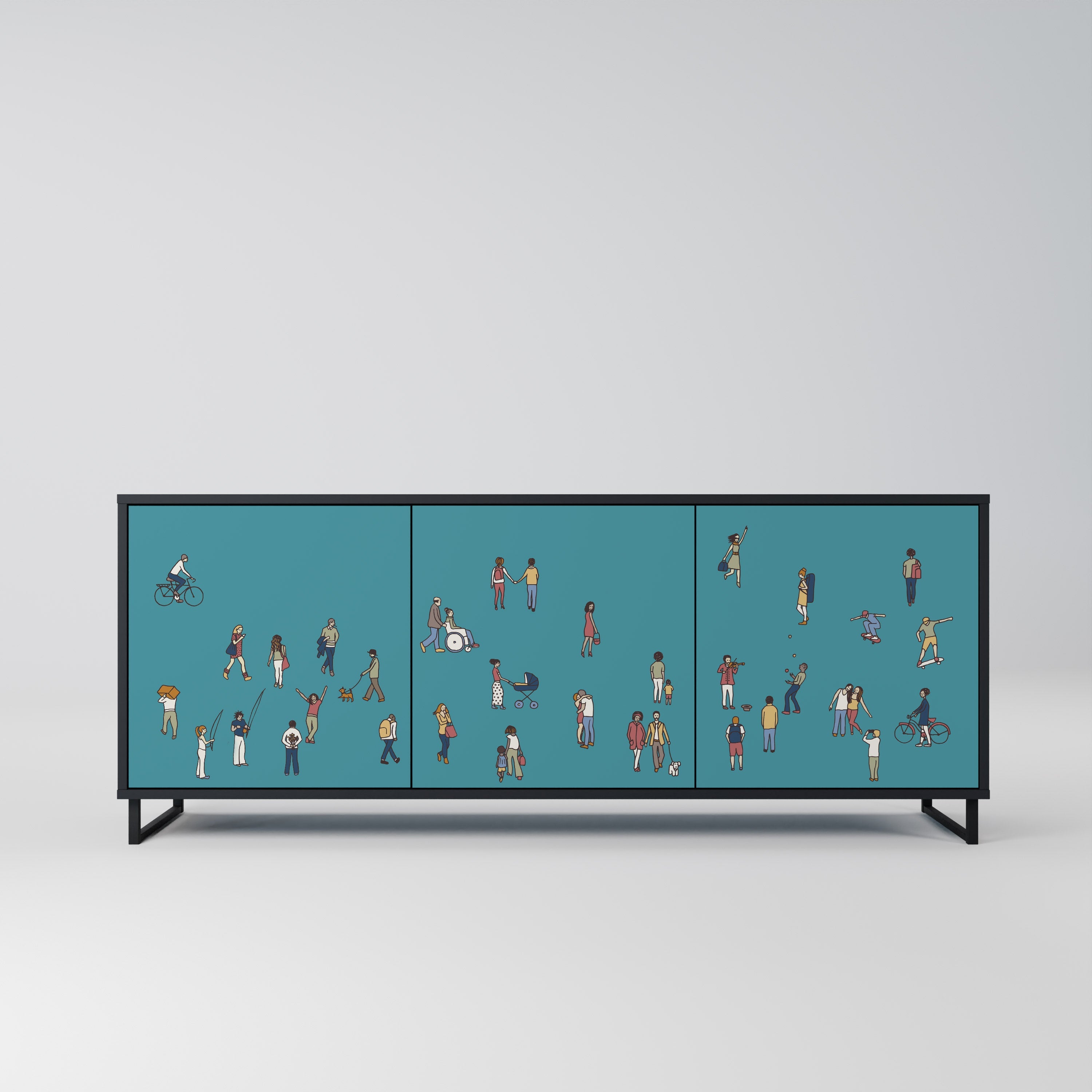 COLLECTIVE STREAM Aparador de 3 Portas em Acabamento Preto