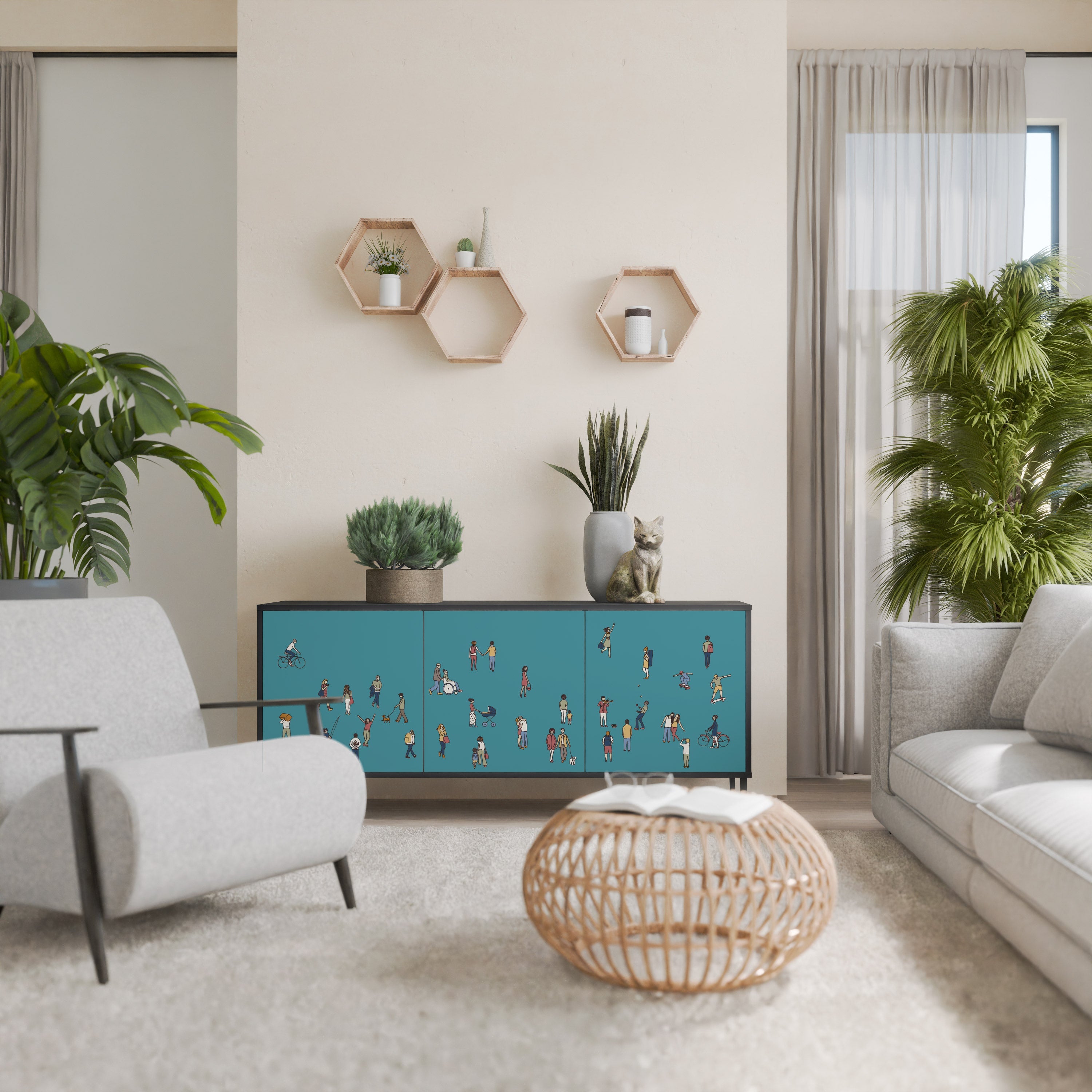 COLLECTIVE STREAM Aparador de 3 Portas em Acabamento Preto