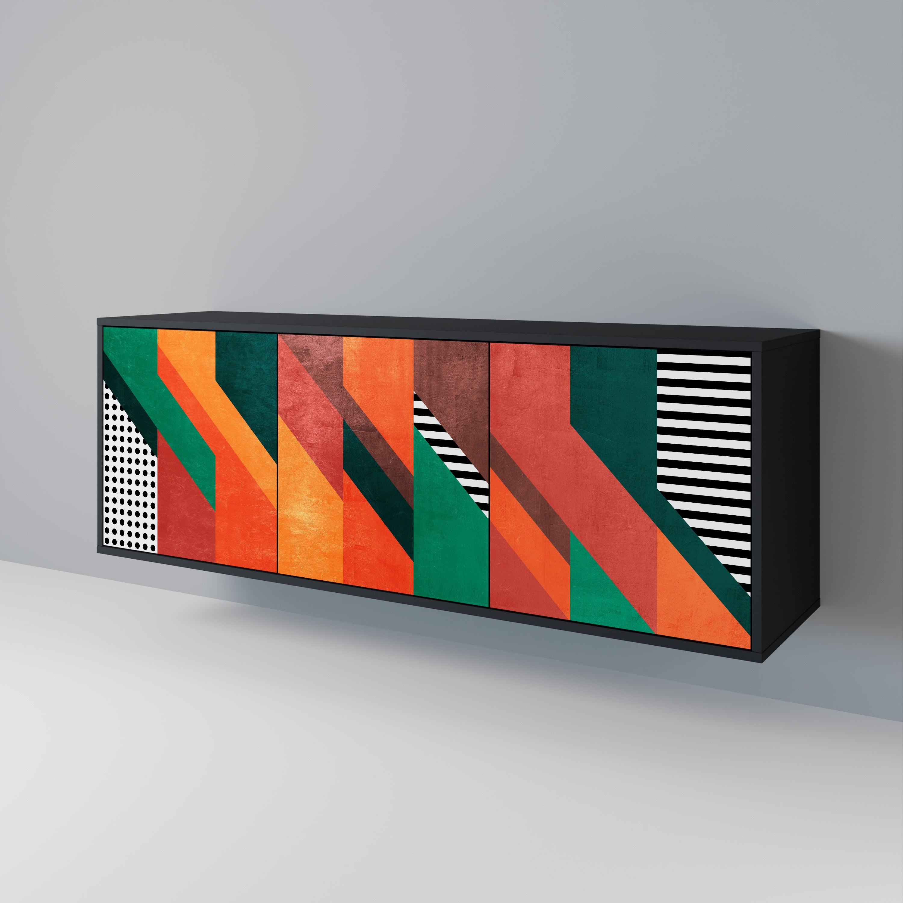 MAKESHIFT ARTISTRY Aparador de 3 Portas em Acabamento Preto