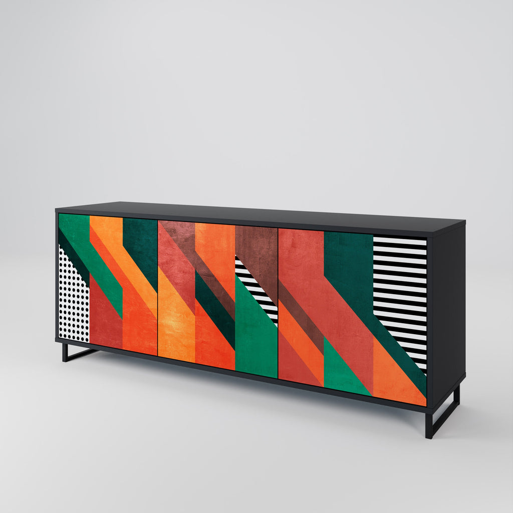 MAKESHIFT ARTISTRY Aparador de 3 Portas em Acabamento Preto