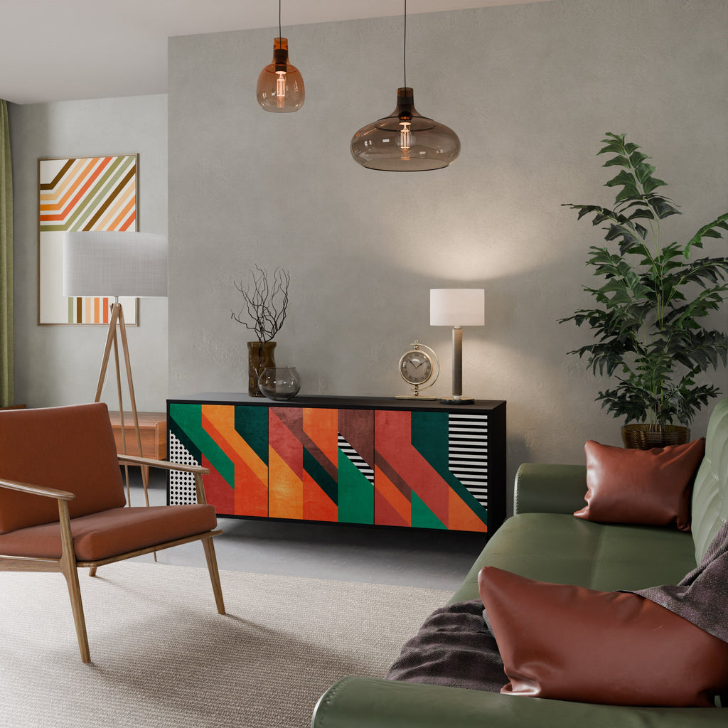 MAKESHIFT ARTISTRY Aparador de 3 Portas em Acabamento Preto