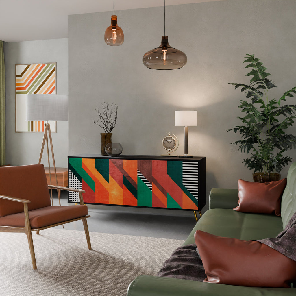 MAKESHIFT ARTISTRY Aparador de 3 Portas em Acabamento Preto