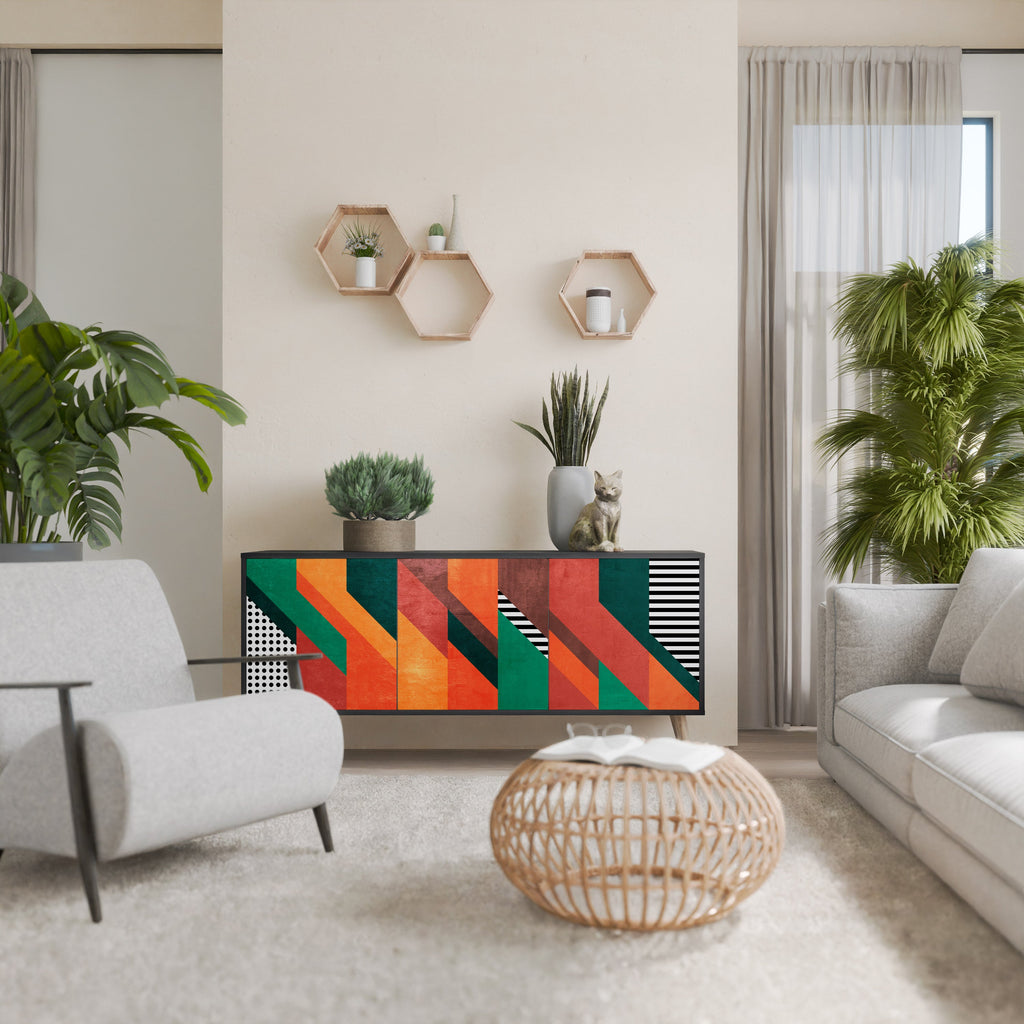 MAKESHIFT ARTISTRY Aparador de 3 Portas em Acabamento Preto